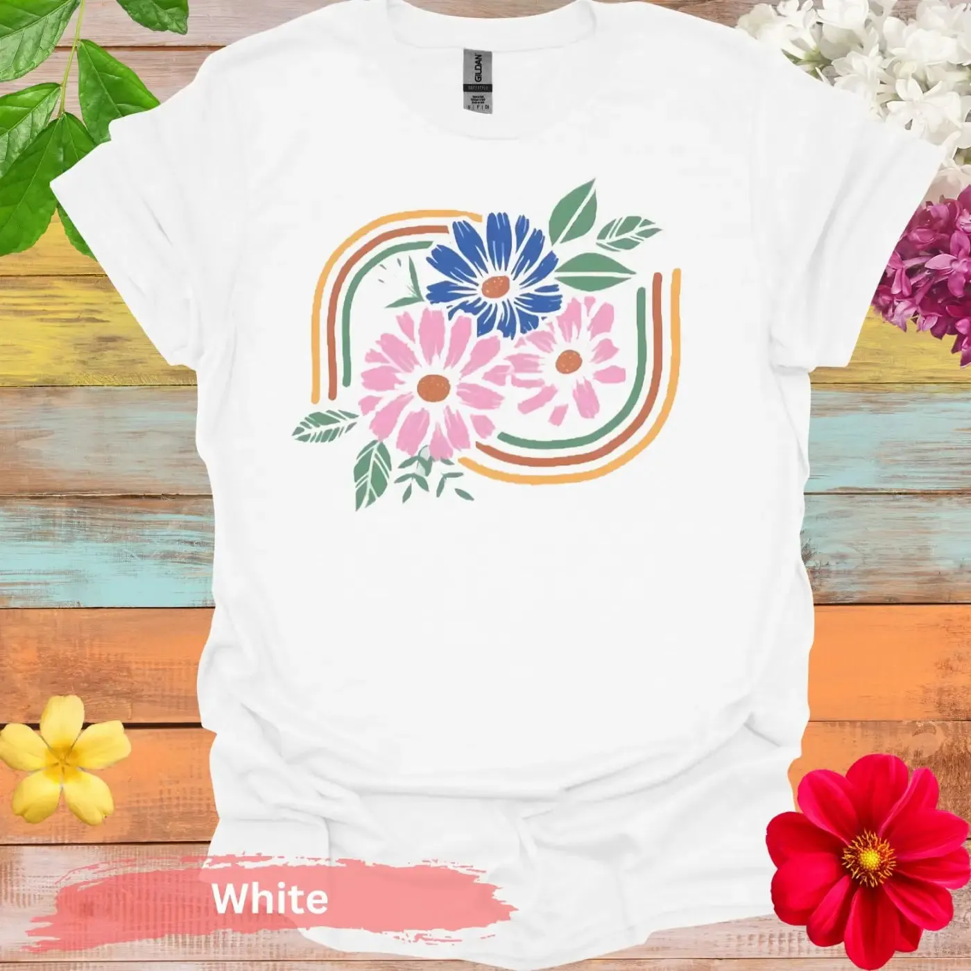 Pink and Blue Flowers Graphic T-Shirt