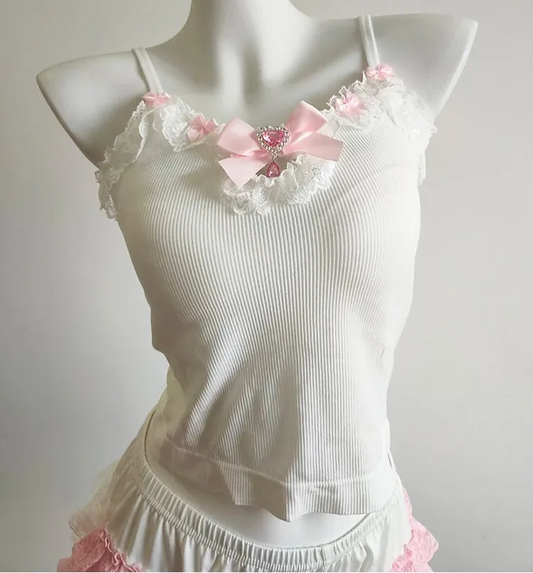 Pink Crystal Coquette Top with Padded Bust