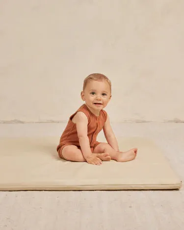 QUINCY MAE RIBBED HENLEY ROMPER IN CLAY