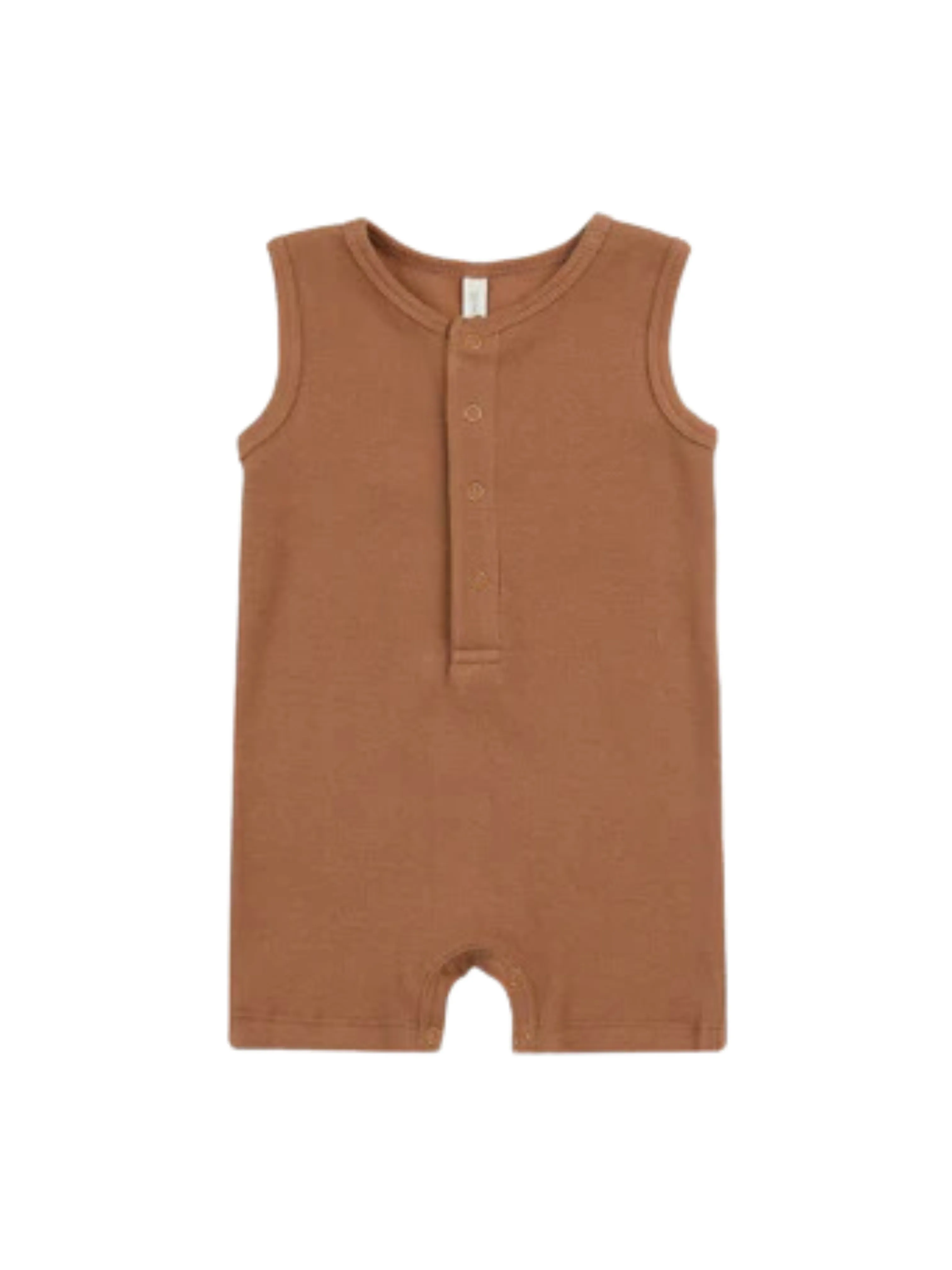 QUINCY MAE RIBBED HENLEY ROMPER IN CLAY