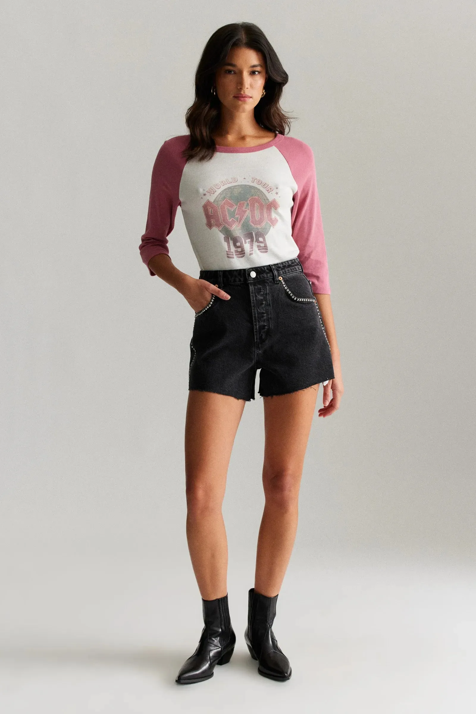 ROLLAS X ACDC Mirage Stud Denim Short - Thunderstud