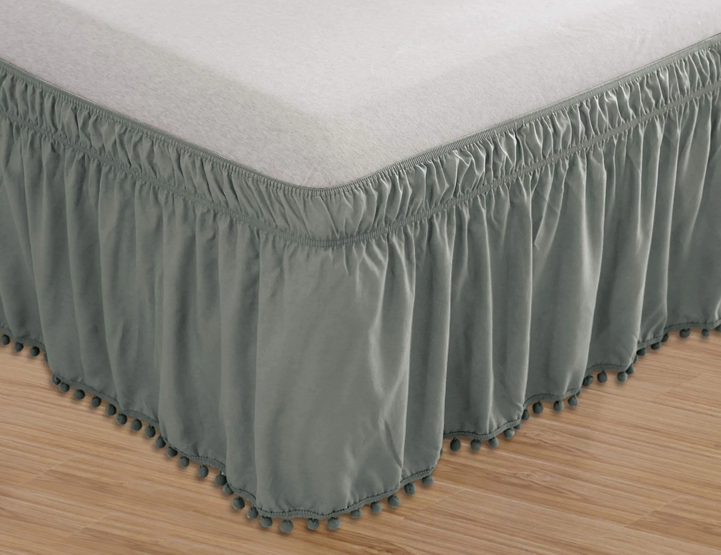 Simple Elegance 1500 Series EZ On Wrap Around Solid Pom Pom Bed Skirt