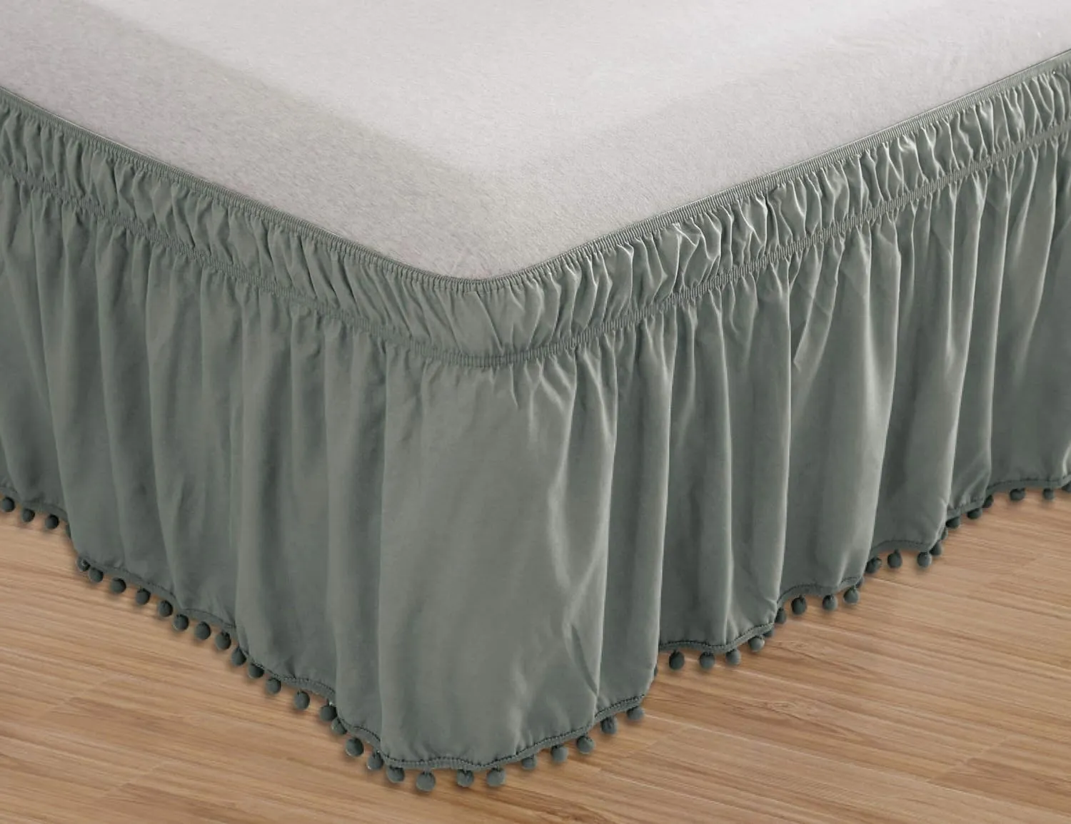 Simple Elegance 1500 Series EZ On Wrap Around Solid Pom Pom Bed Skirt
