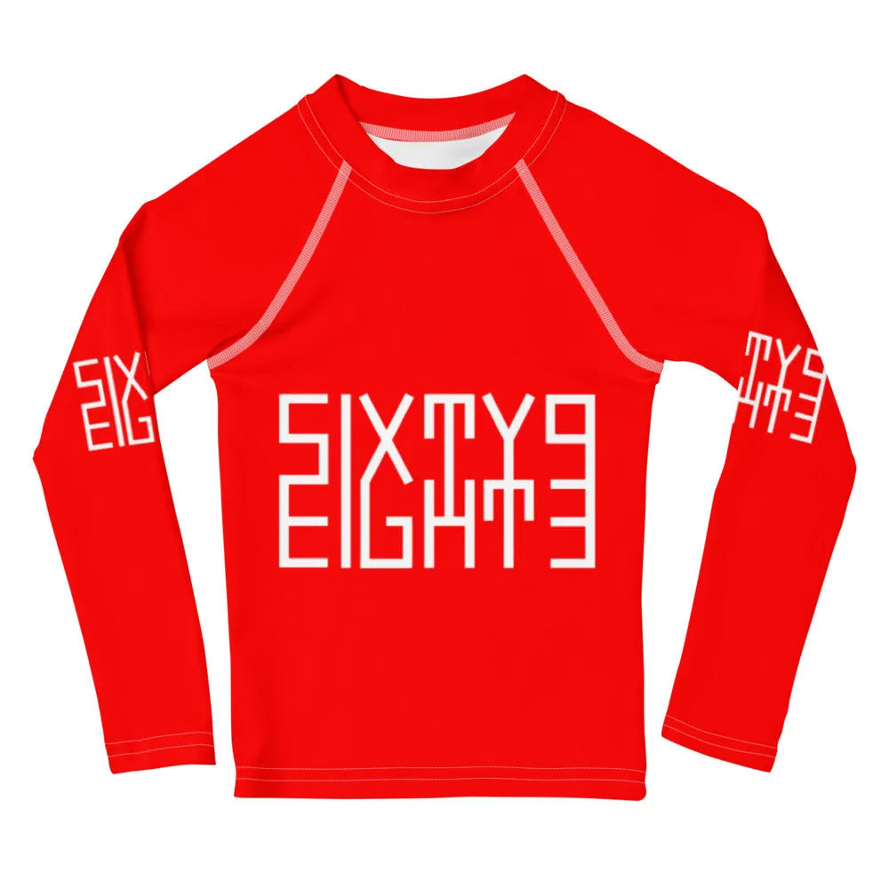 Sixty Eight 93 Logo White & Red Kids Rash Guard
