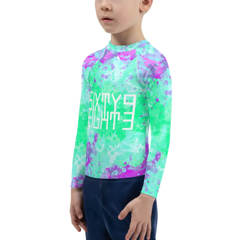 Sixty Eight 93 Logo White Incredible Marble Blue Kids Rash Guard
