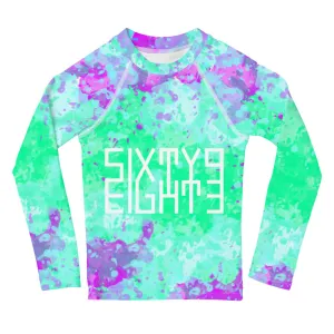 Sixty Eight 93 Logo White Incredible Marble Blue Kids Rash Guard