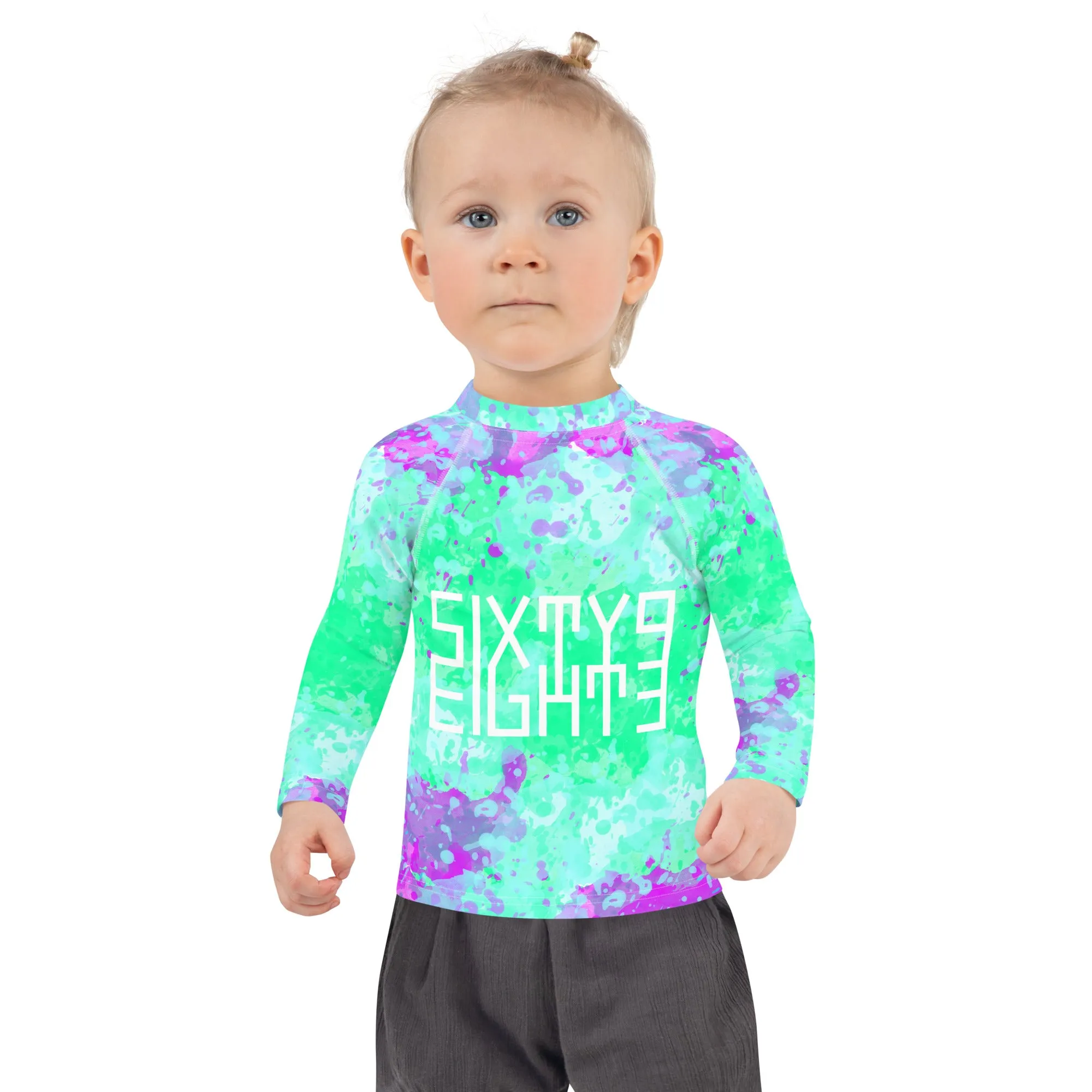 Sixty Eight 93 Logo White Incredible Marble Blue Kids Rash Guard