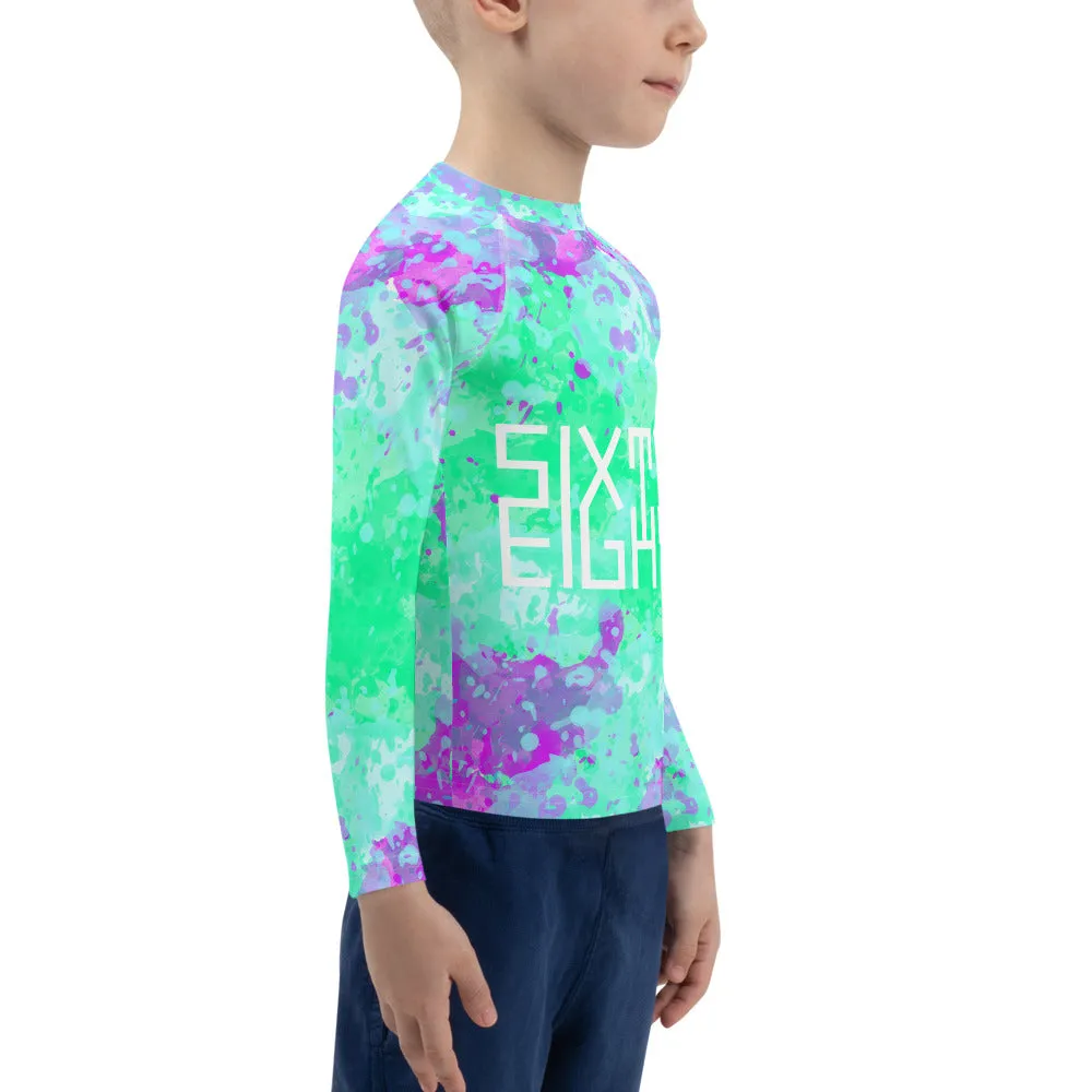Sixty Eight 93 Logo White Incredible Marble Blue Kids Rash Guard