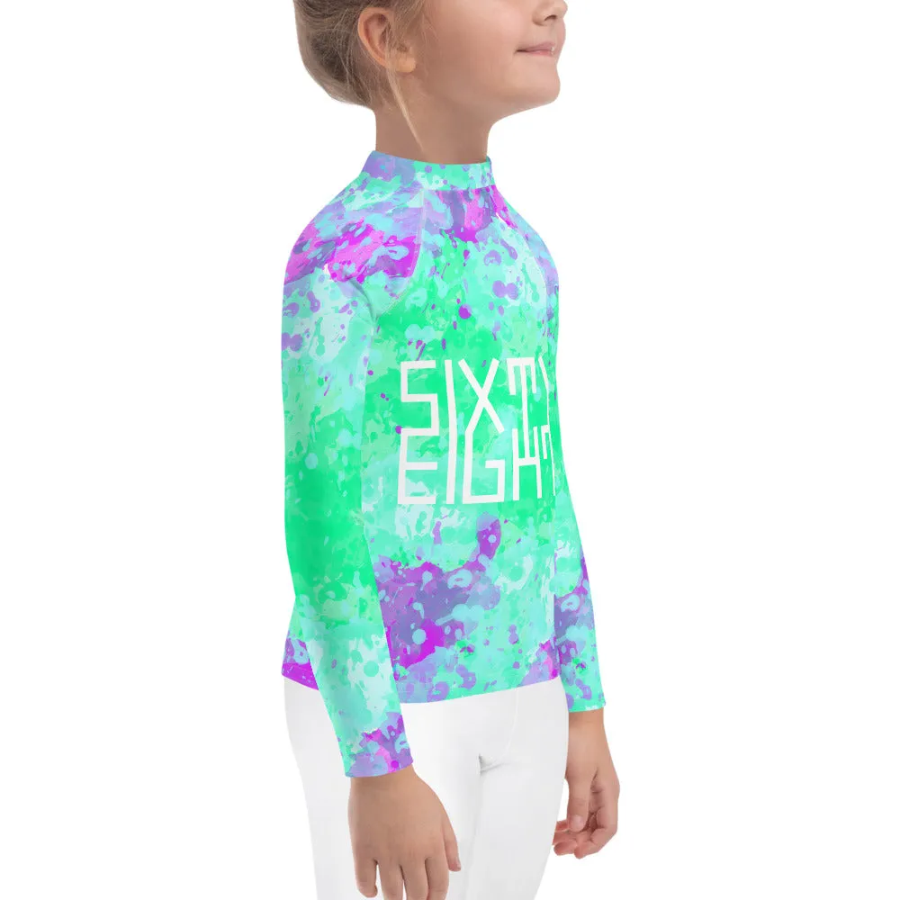 Sixty Eight 93 Logo White Incredible Marble Blue Kids Rash Guard
