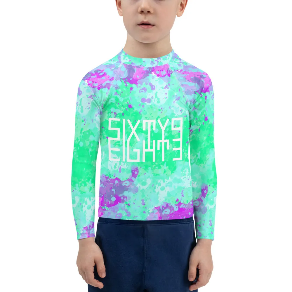Sixty Eight 93 Logo White Incredible Marble Blue Kids Rash Guard