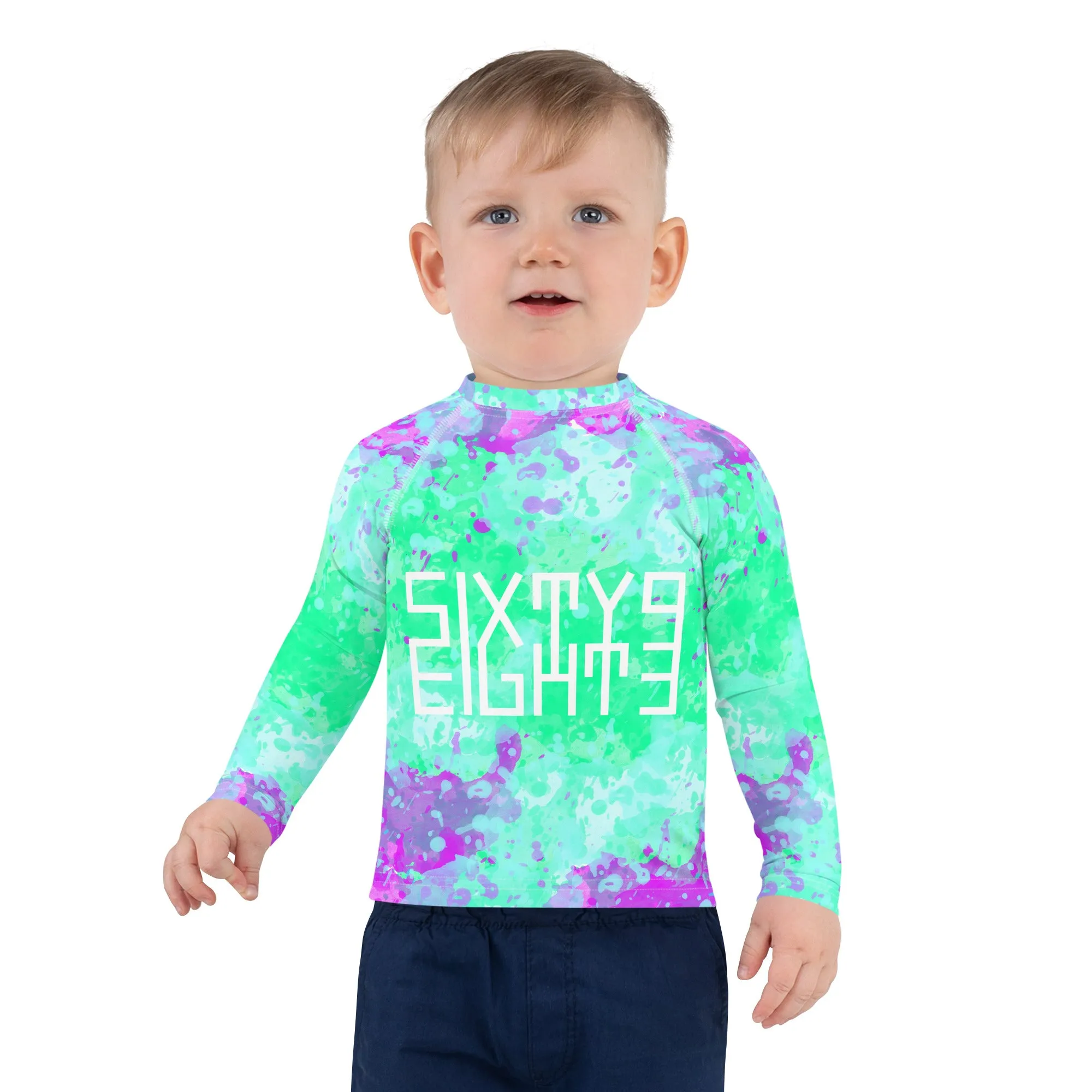 Sixty Eight 93 Logo White Incredible Marble Blue Kids Rash Guard