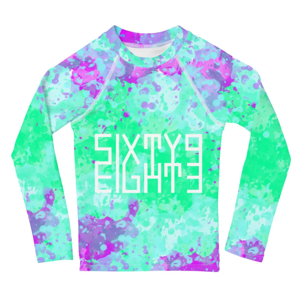 Sixty Eight 93 Logo White Incredible Marble Blue Kids Rash Guard