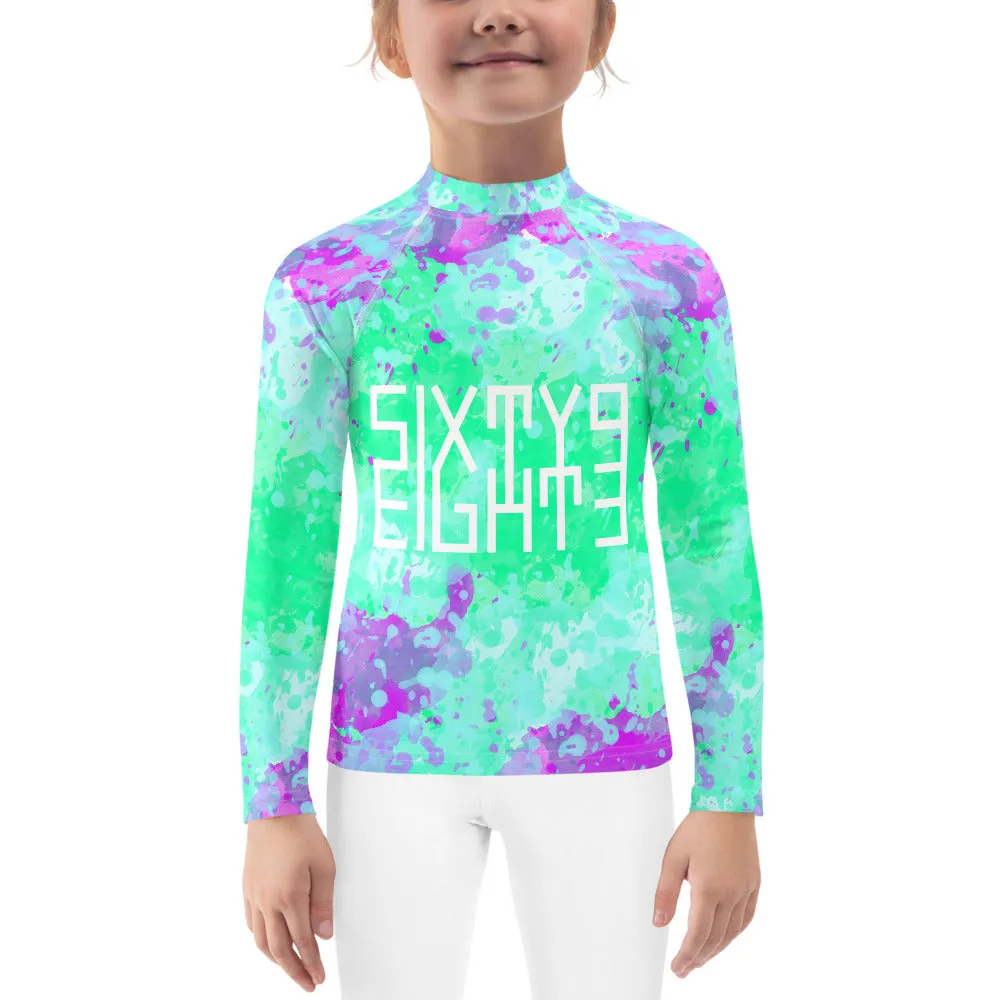 Sixty Eight 93 Logo White Incredible Marble Blue Kids Rash Guard
