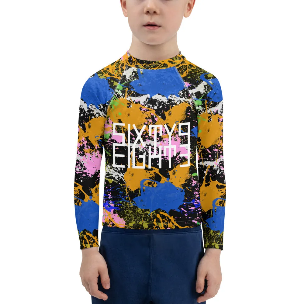 Sixty Eight 93 Logo White Splatter #2 Kids Rash Guard