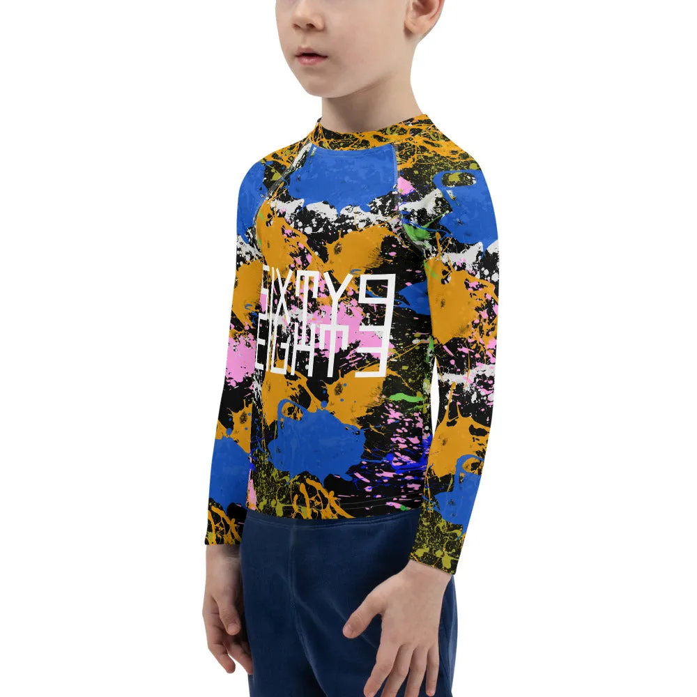 Sixty Eight 93 Logo White Splatter #2 Kids Rash Guard