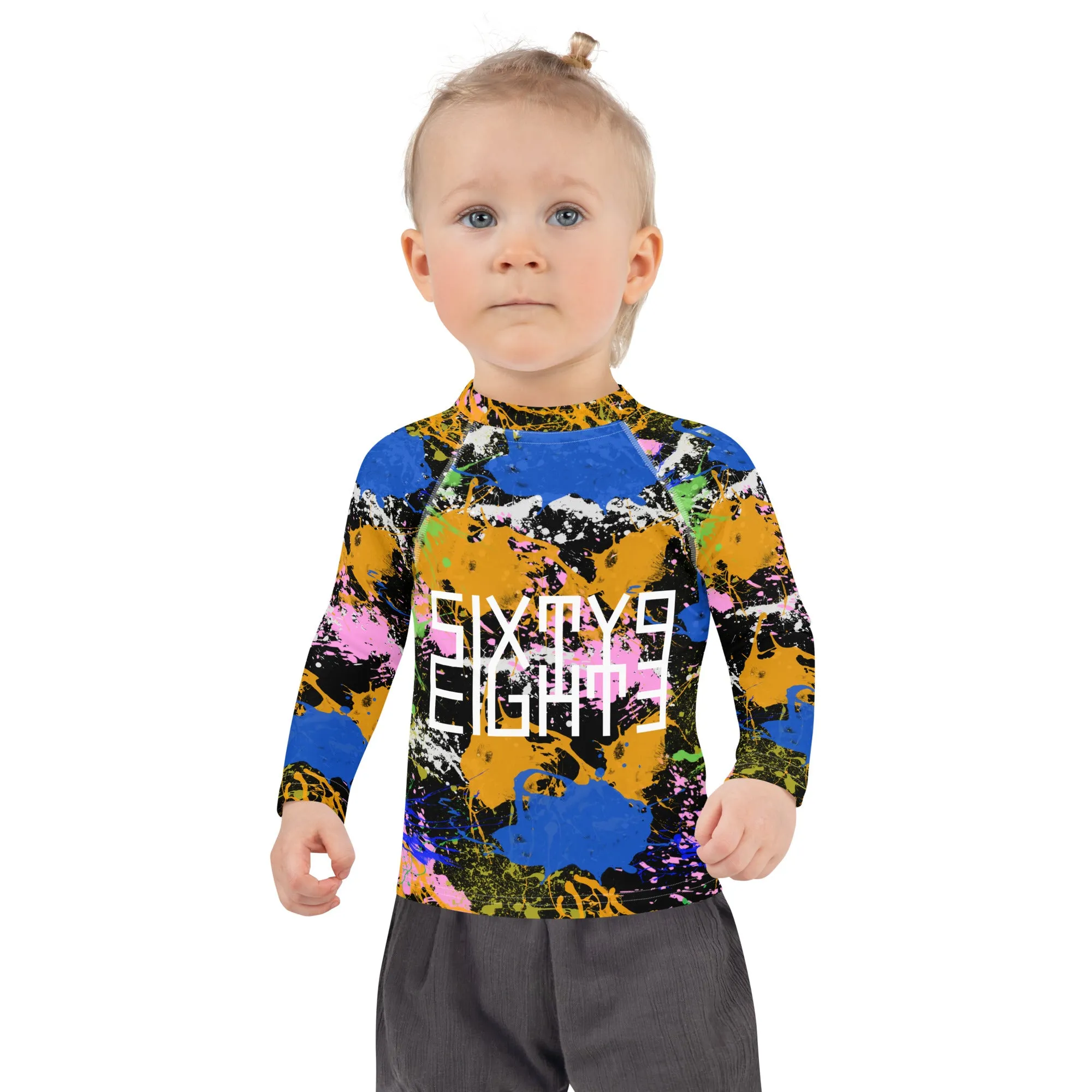 Sixty Eight 93 Logo White Splatter #2 Kids Rash Guard