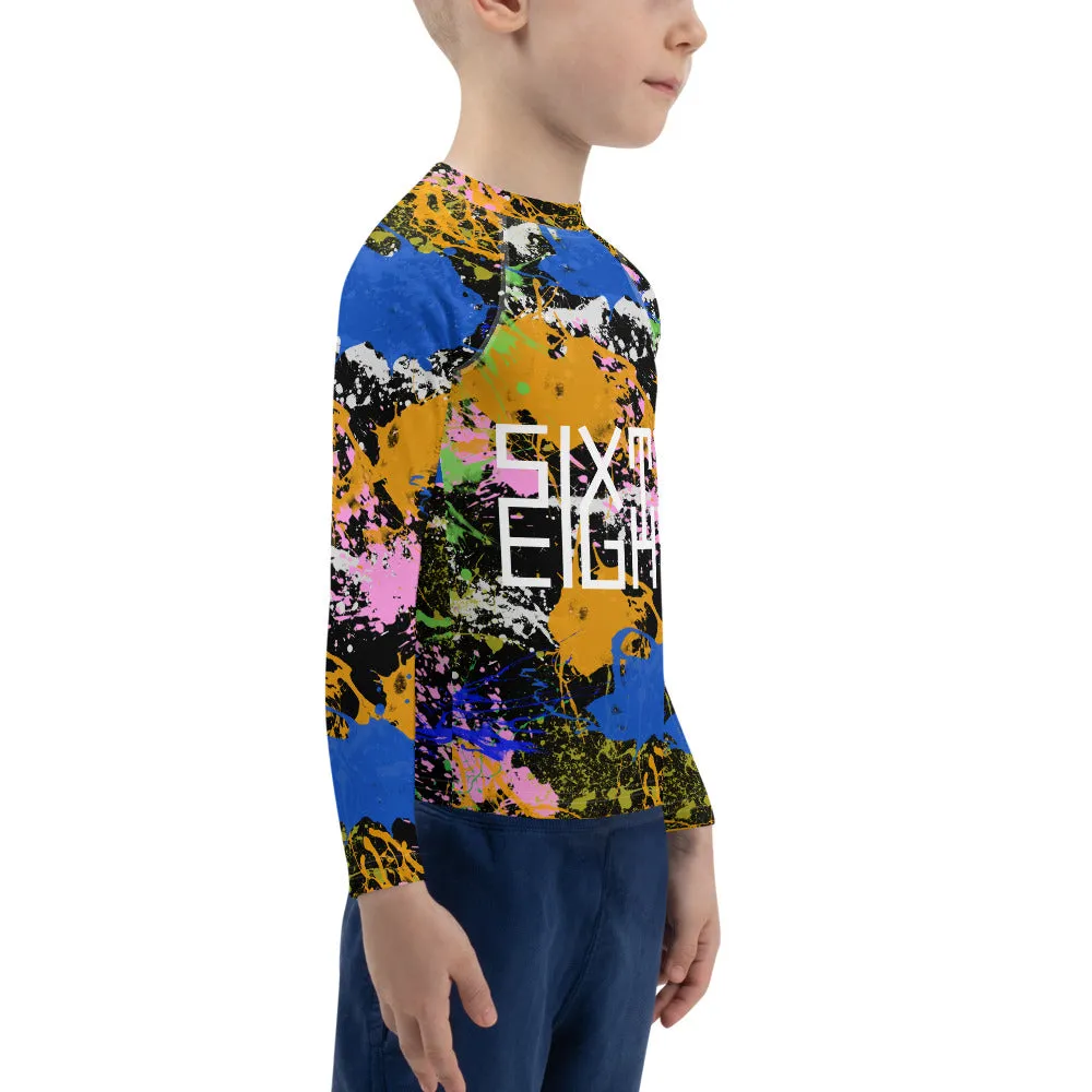 Sixty Eight 93 Logo White Splatter #2 Kids Rash Guard