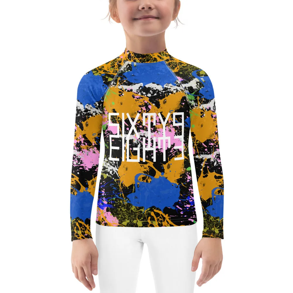 Sixty Eight 93 Logo White Splatter #2 Kids Rash Guard