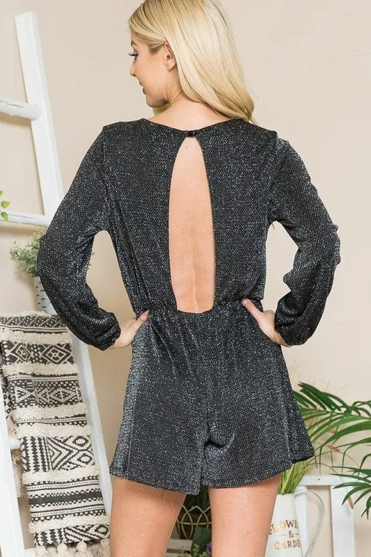 Sparkly Lurex Romper with Puff Sleeves - Perfect for Parties!