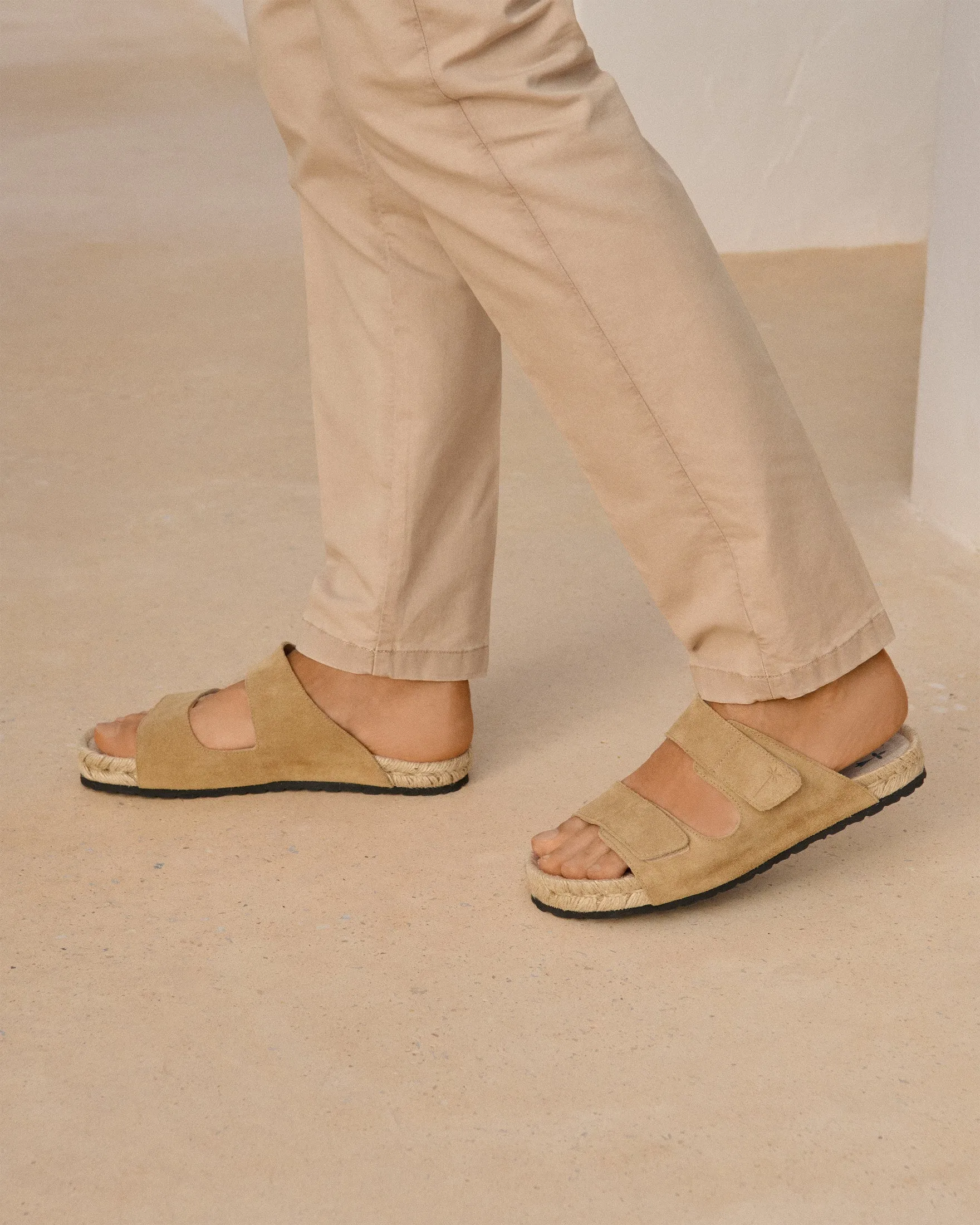 Suede Nordic Sandals - M28RA -Hamptons Touch Strap Washed Beige
