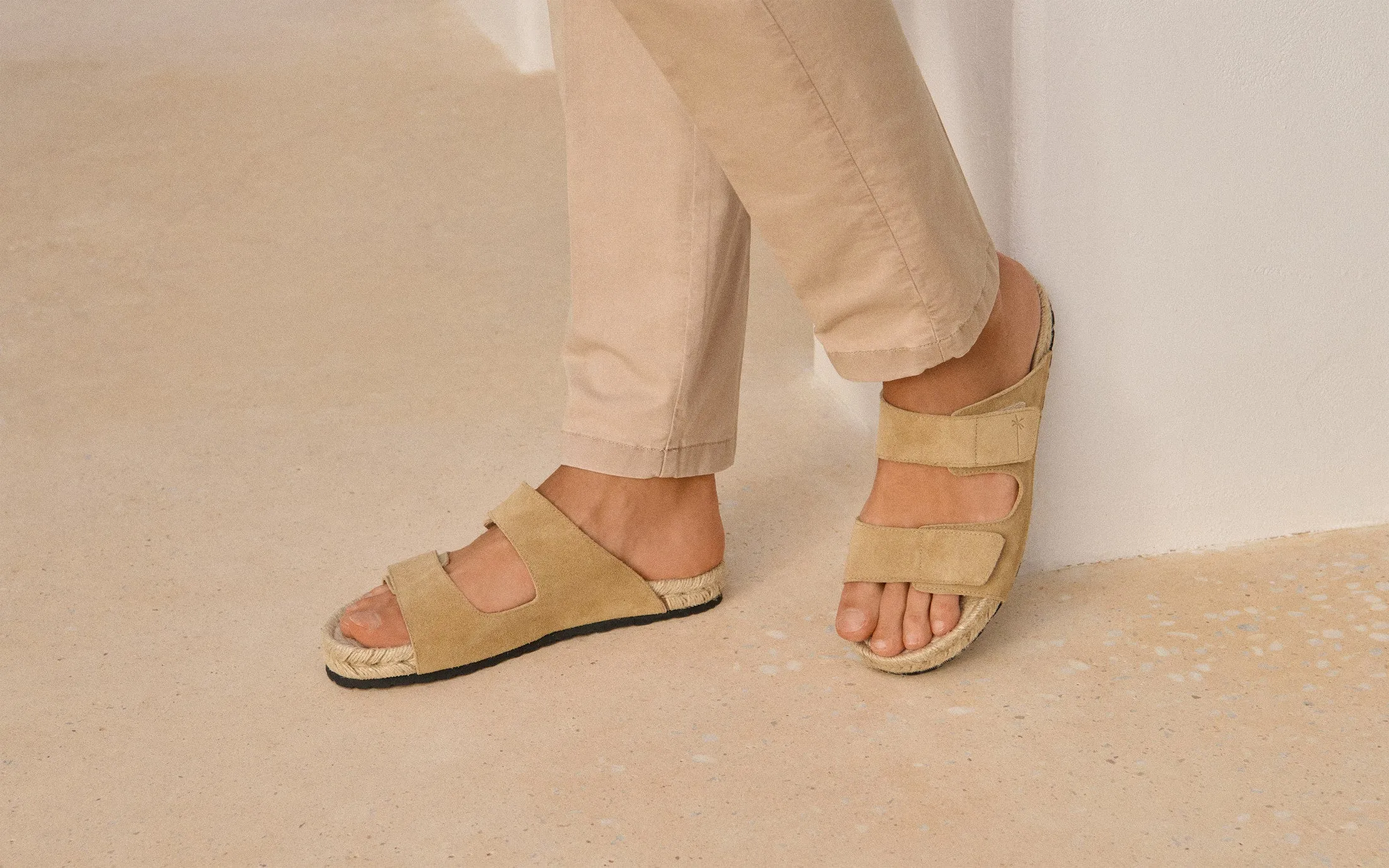 Suede Nordic Sandals - M28RA -Hamptons Touch Strap Washed Beige