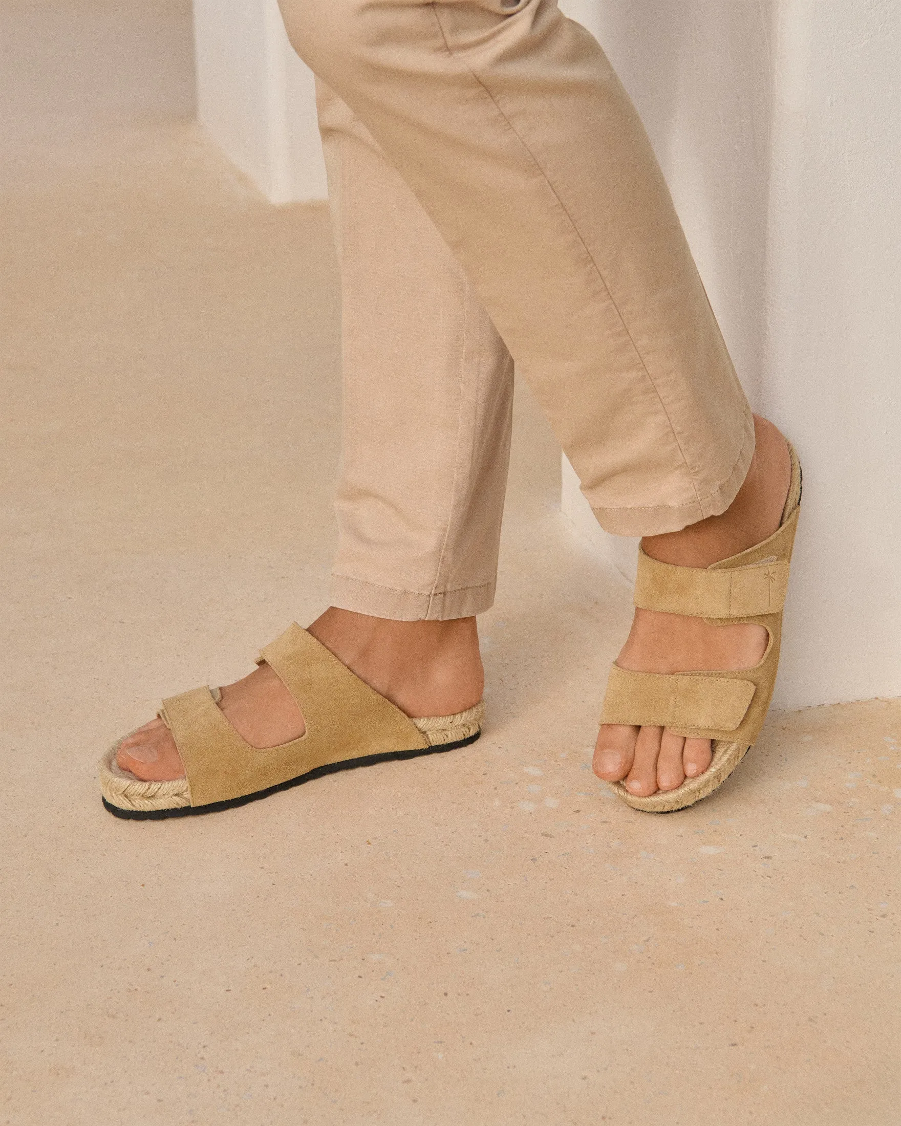 Suede Nordic Sandals - M28RA -Hamptons Touch Strap Washed Beige