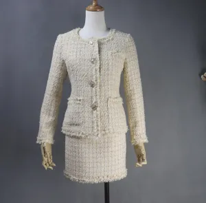 Tailor Made Sparkle Threads Tweed Light Beige Jacket Coat Blazer   Skirt / Shorts/ Trousers Suit