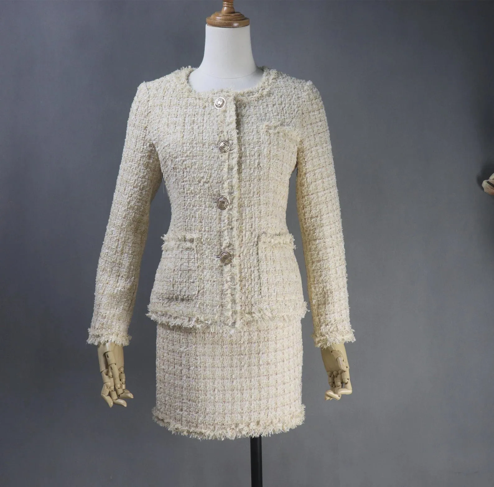 Tailor Made Sparkle Threads Tweed Light Beige Jacket Coat Blazer   Skirt / Shorts/ Trousers Suit