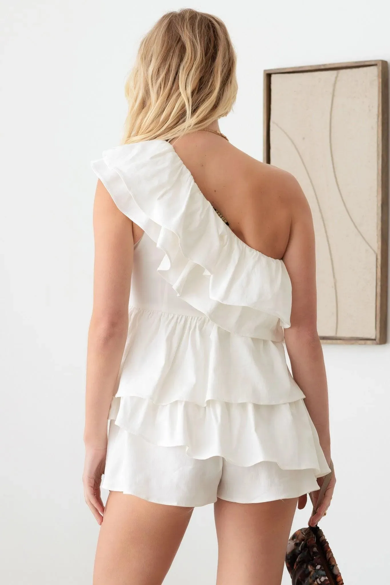 Trendy One Shoulder Design Ruffle Romper