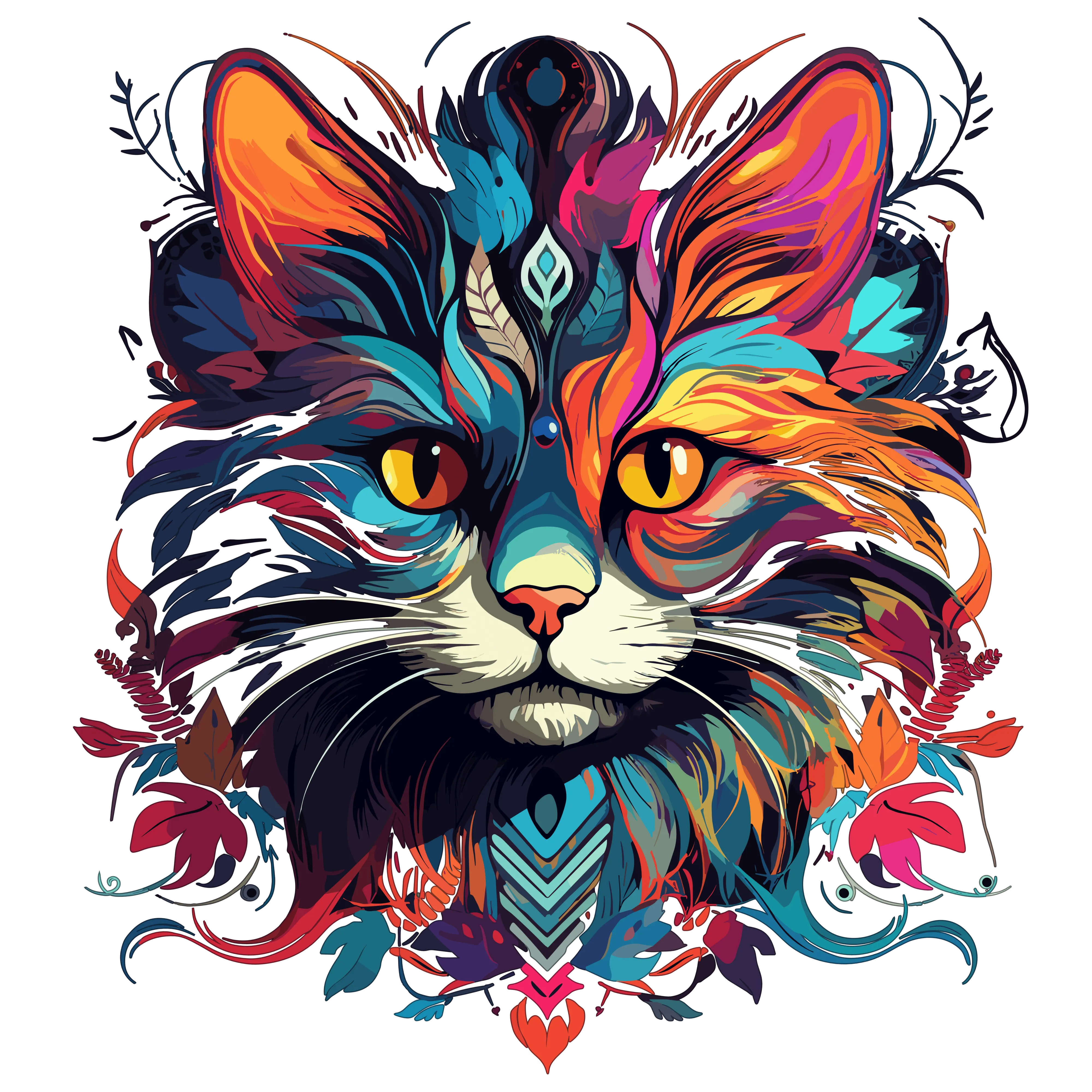 Vibrant Cat Art Women's Oversized Cotton T-Shirt