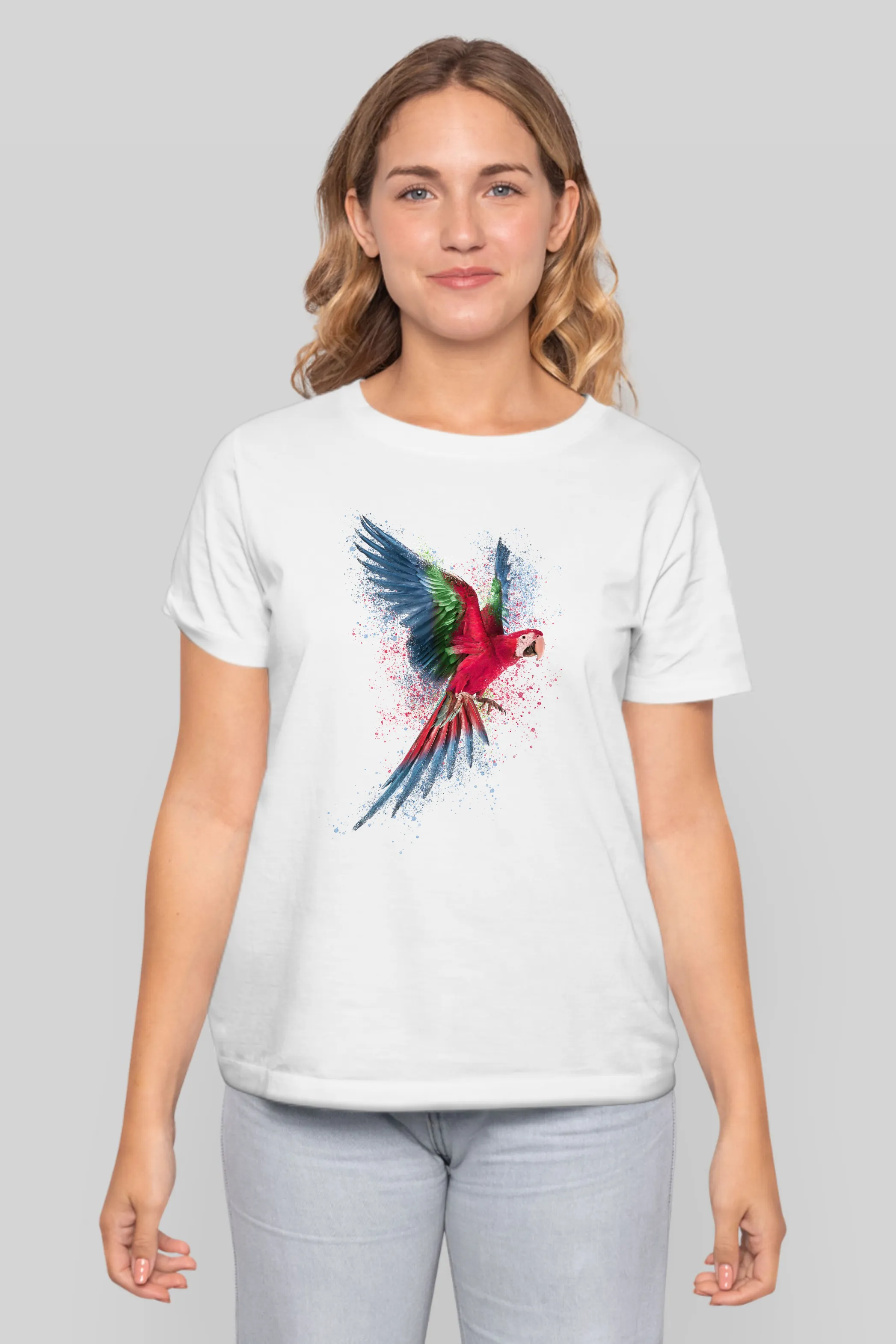 Vibrant Parrot Printed T-shirt for women