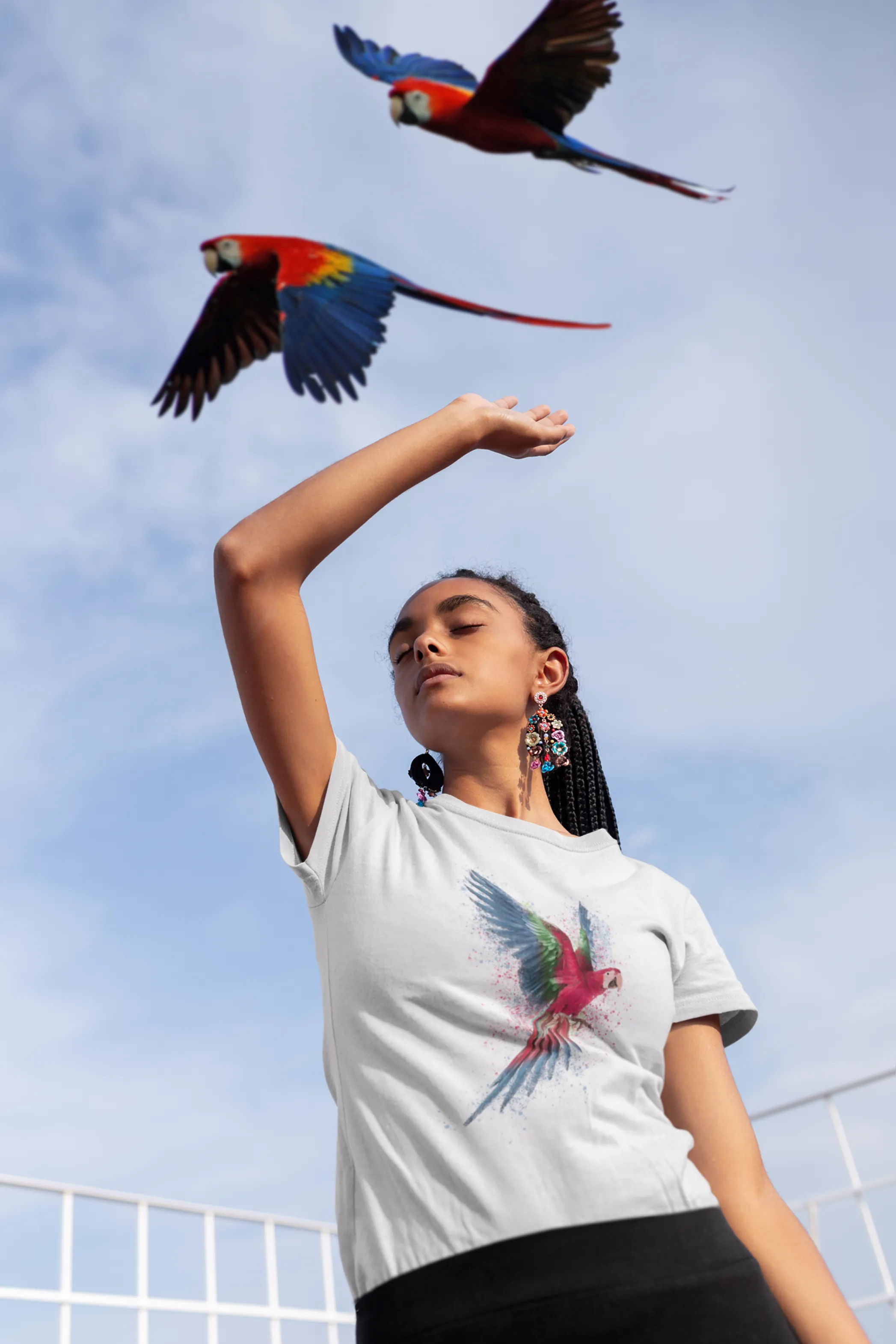 Vibrant Parrot Printed T-shirt for women