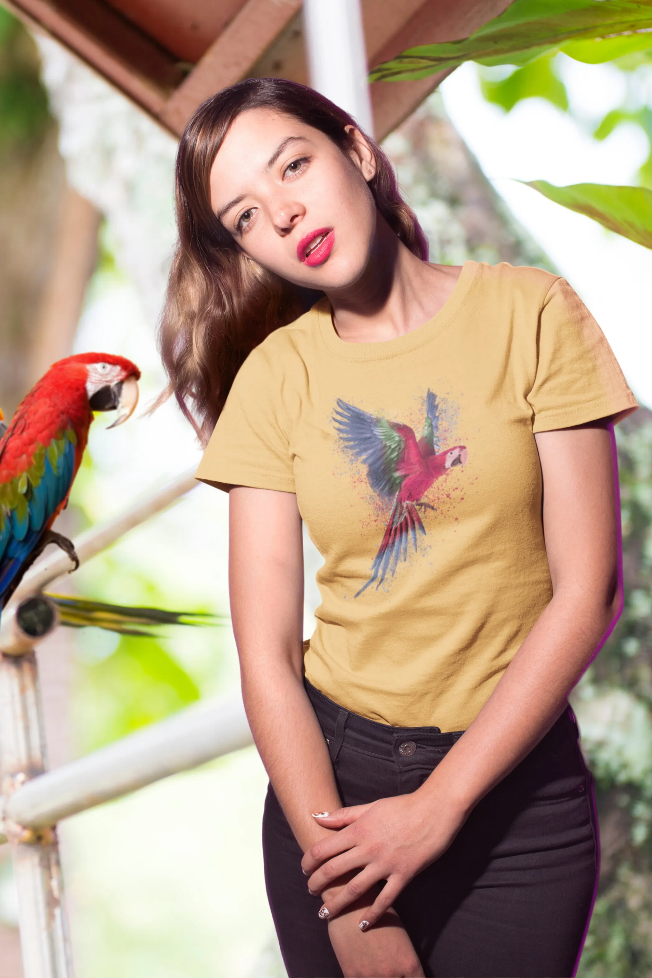 Vibrant Parrot Printed T-shirt for women