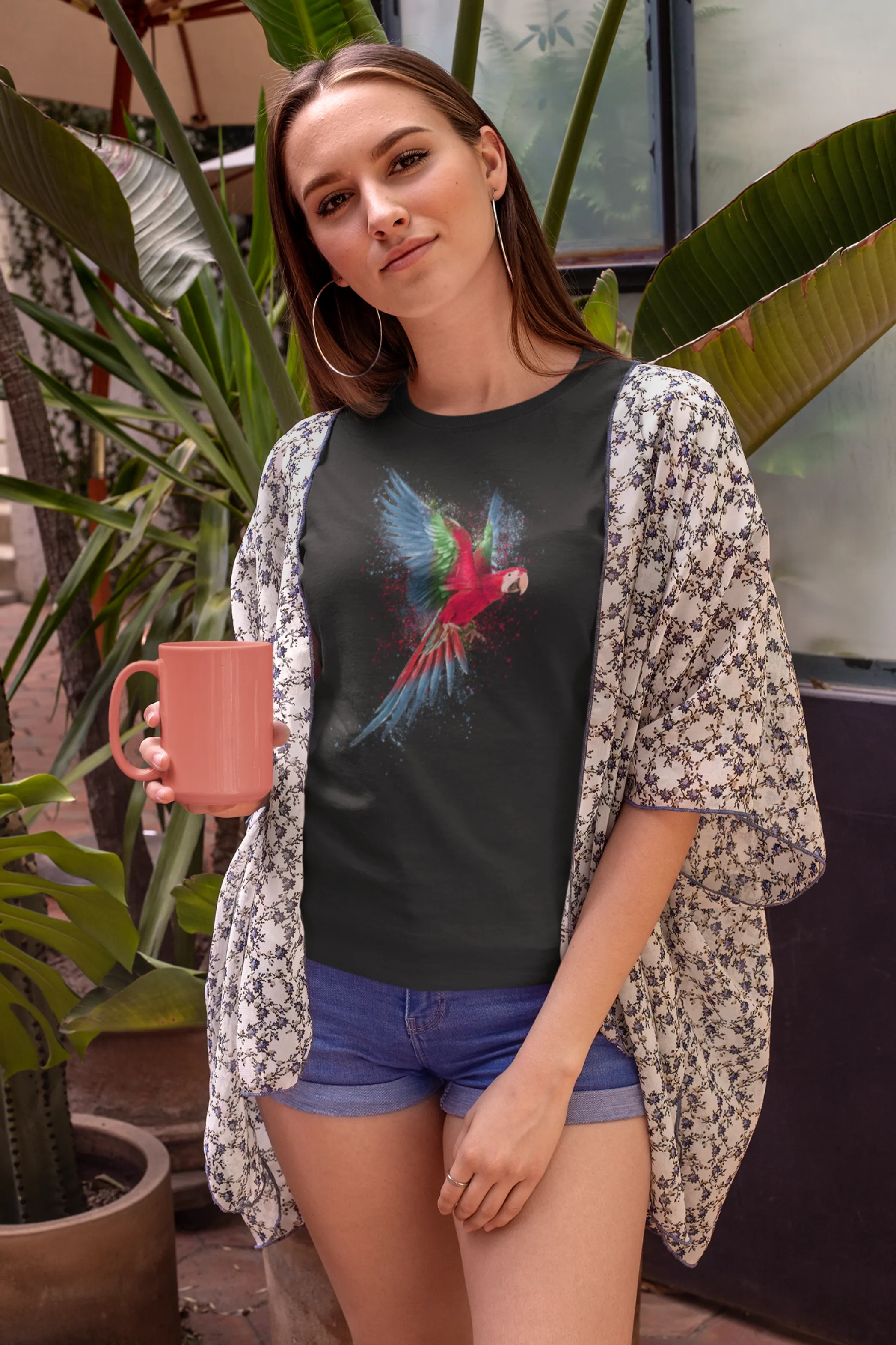 Vibrant Parrot Printed T-shirt for women