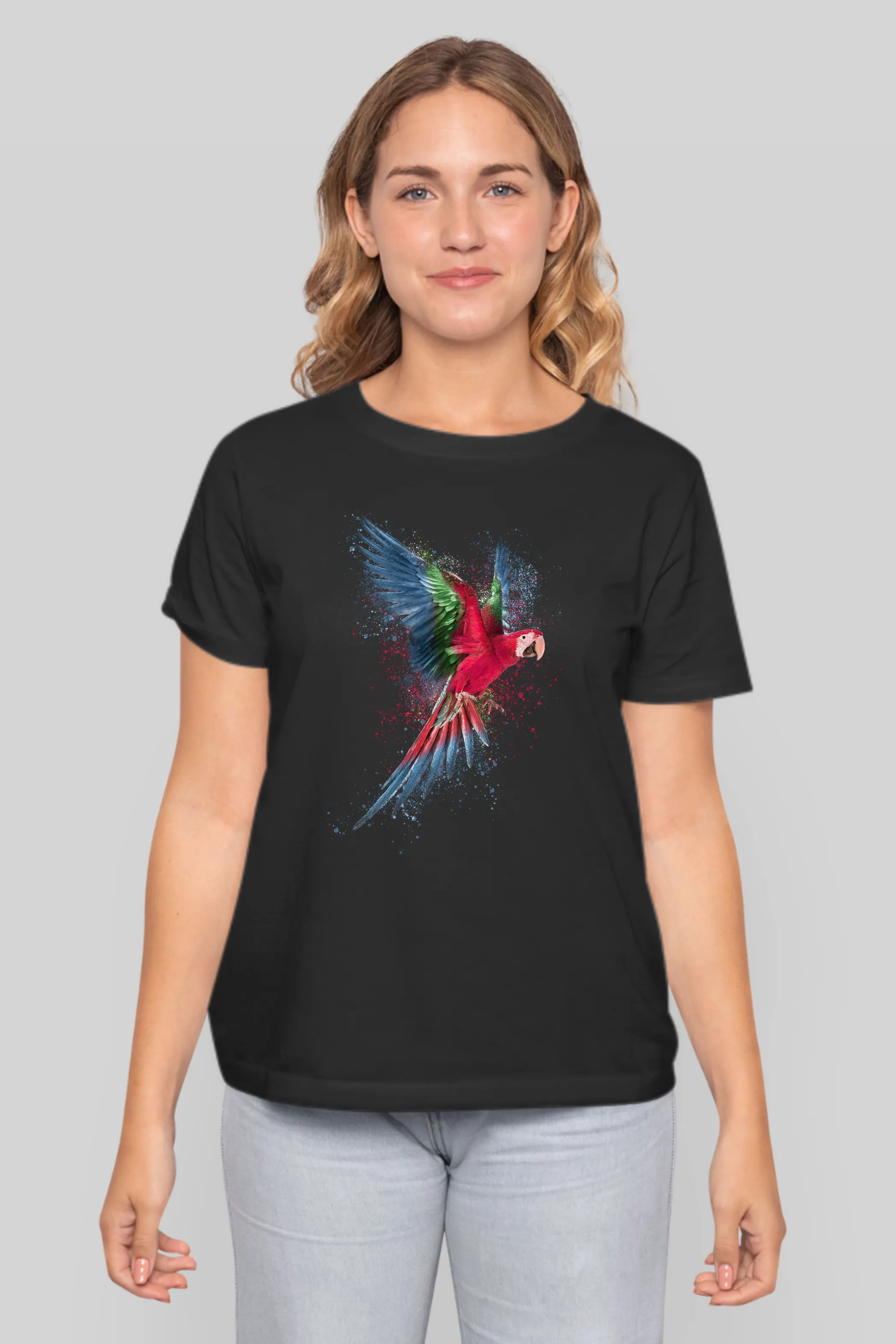 Vibrant Parrot Printed T-shirt for women