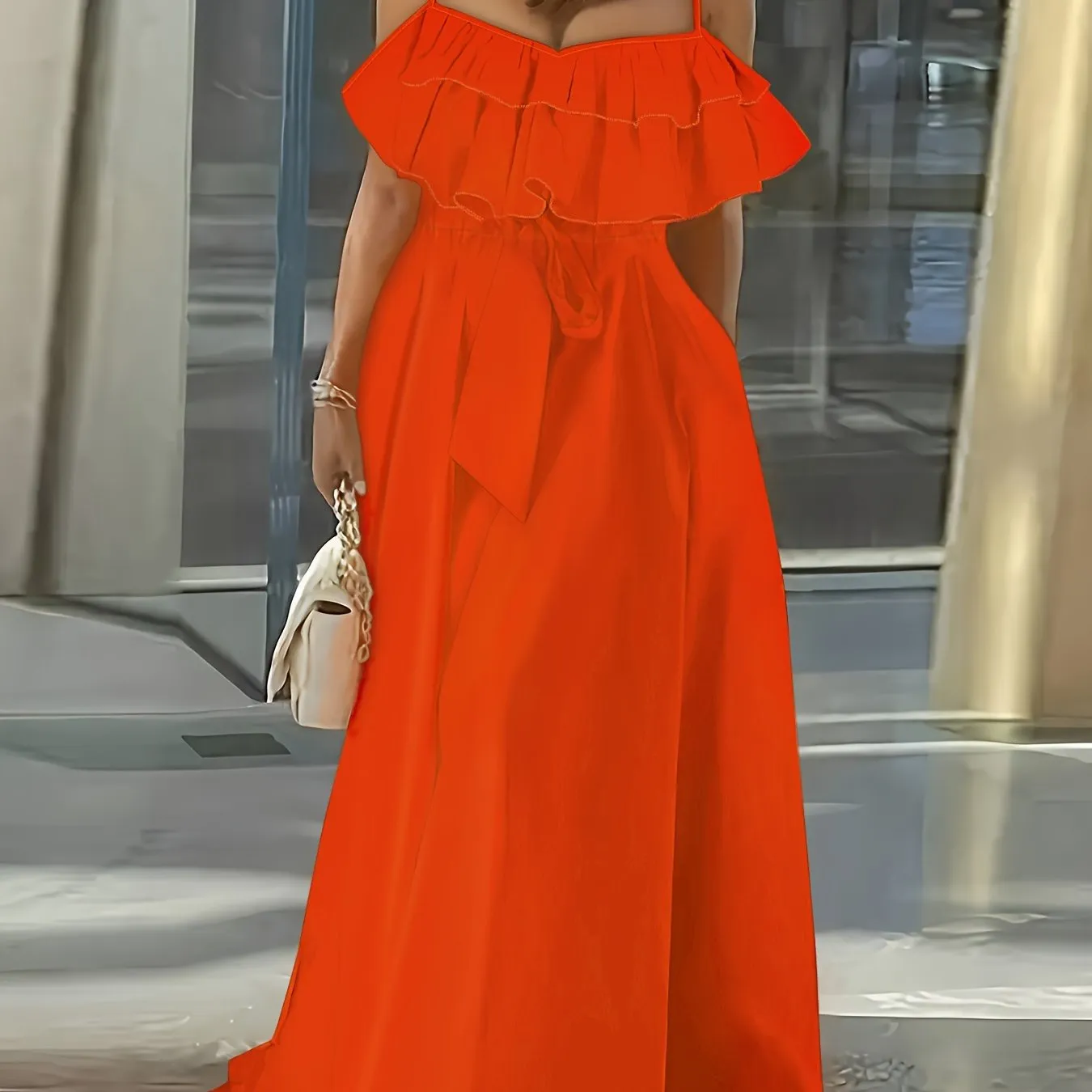 Vibrant Ruffle Trim Cami Dress