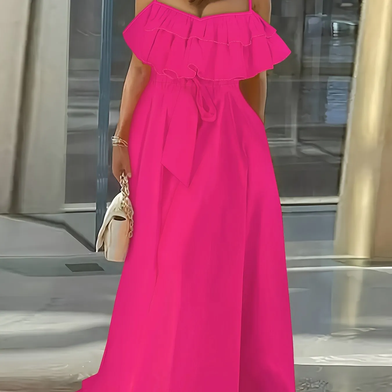 Vibrant Ruffle Trim Cami Dress