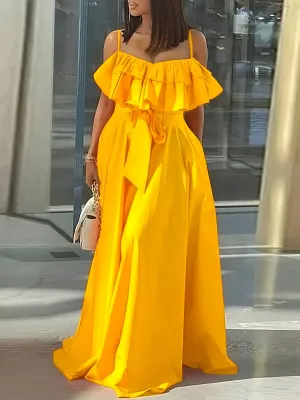 Vibrant Ruffle Trim Cami Dress
