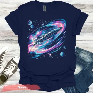 Vibrant Space Rocket and Planets T-shirt
