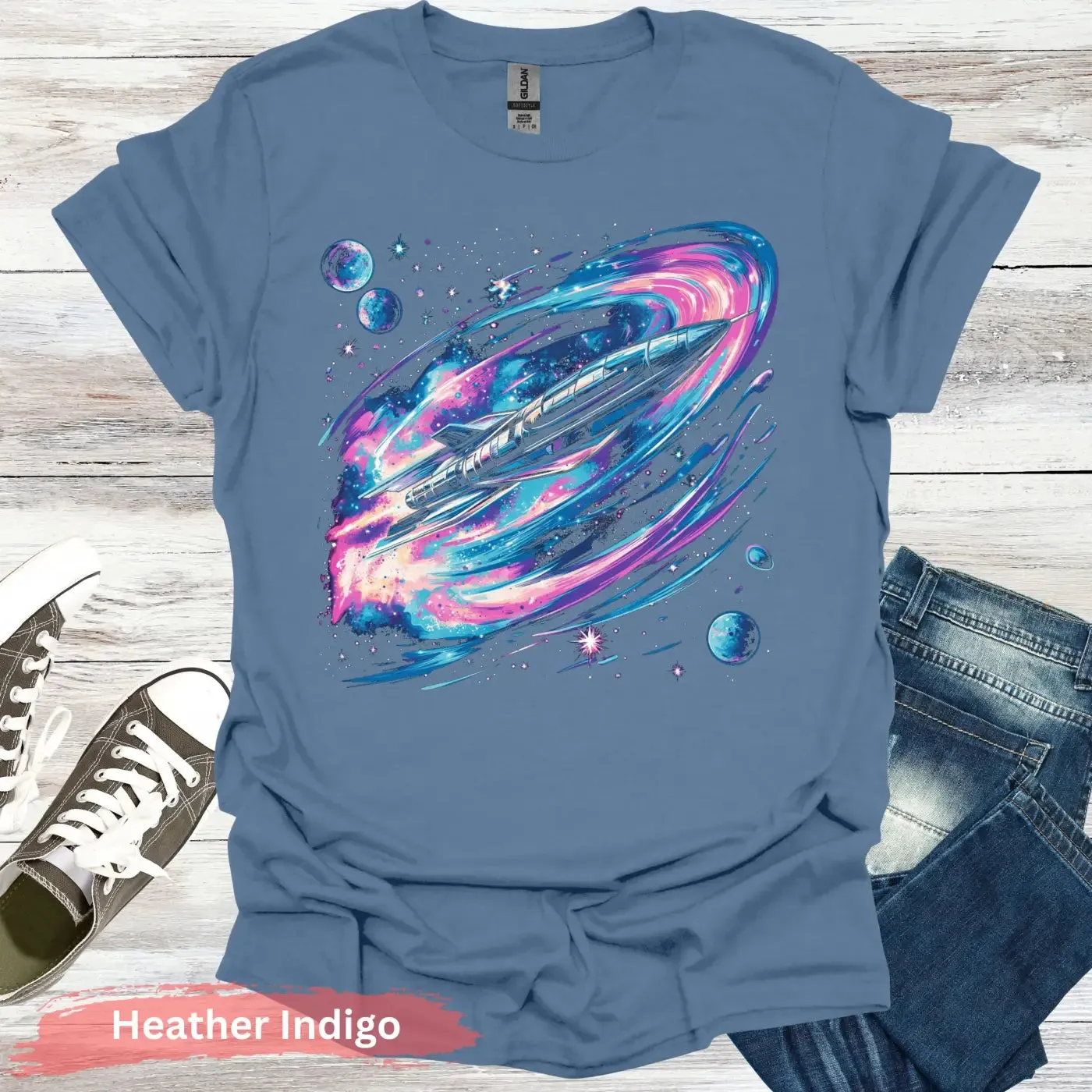 Vibrant Space Rocket and Planets T-shirt