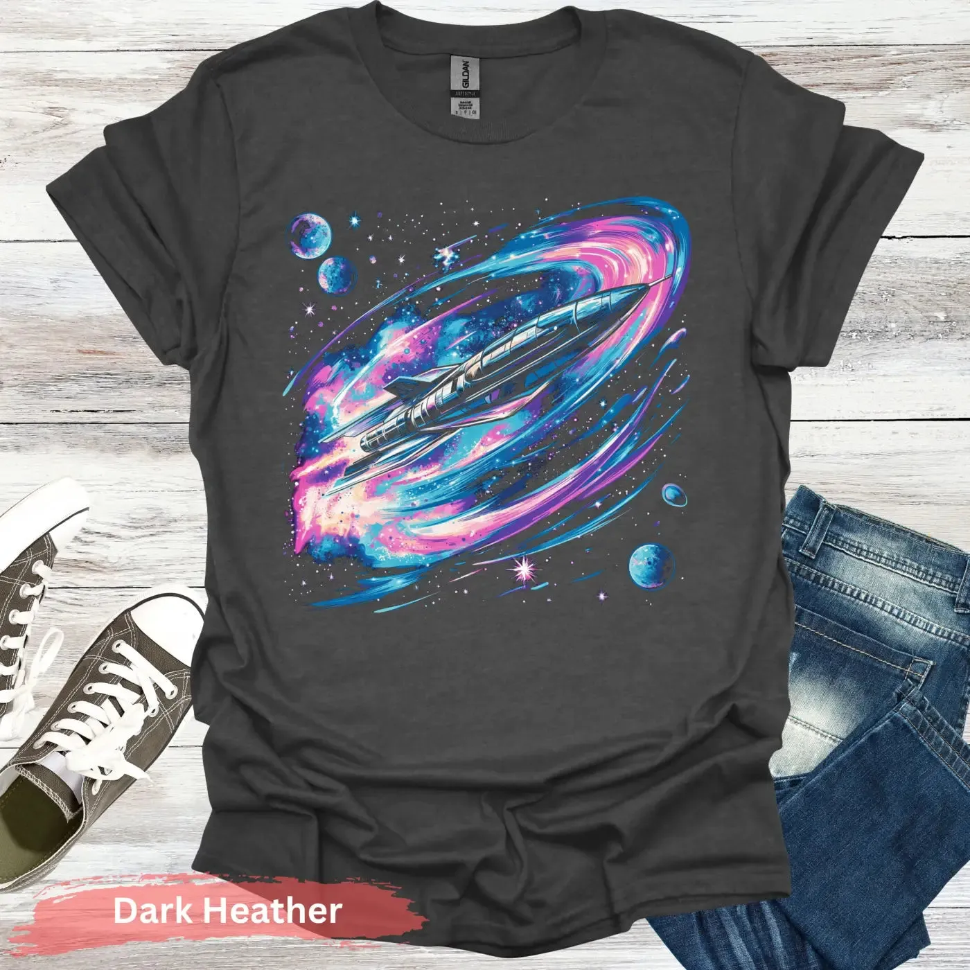 Vibrant Space Rocket and Planets T-shirt