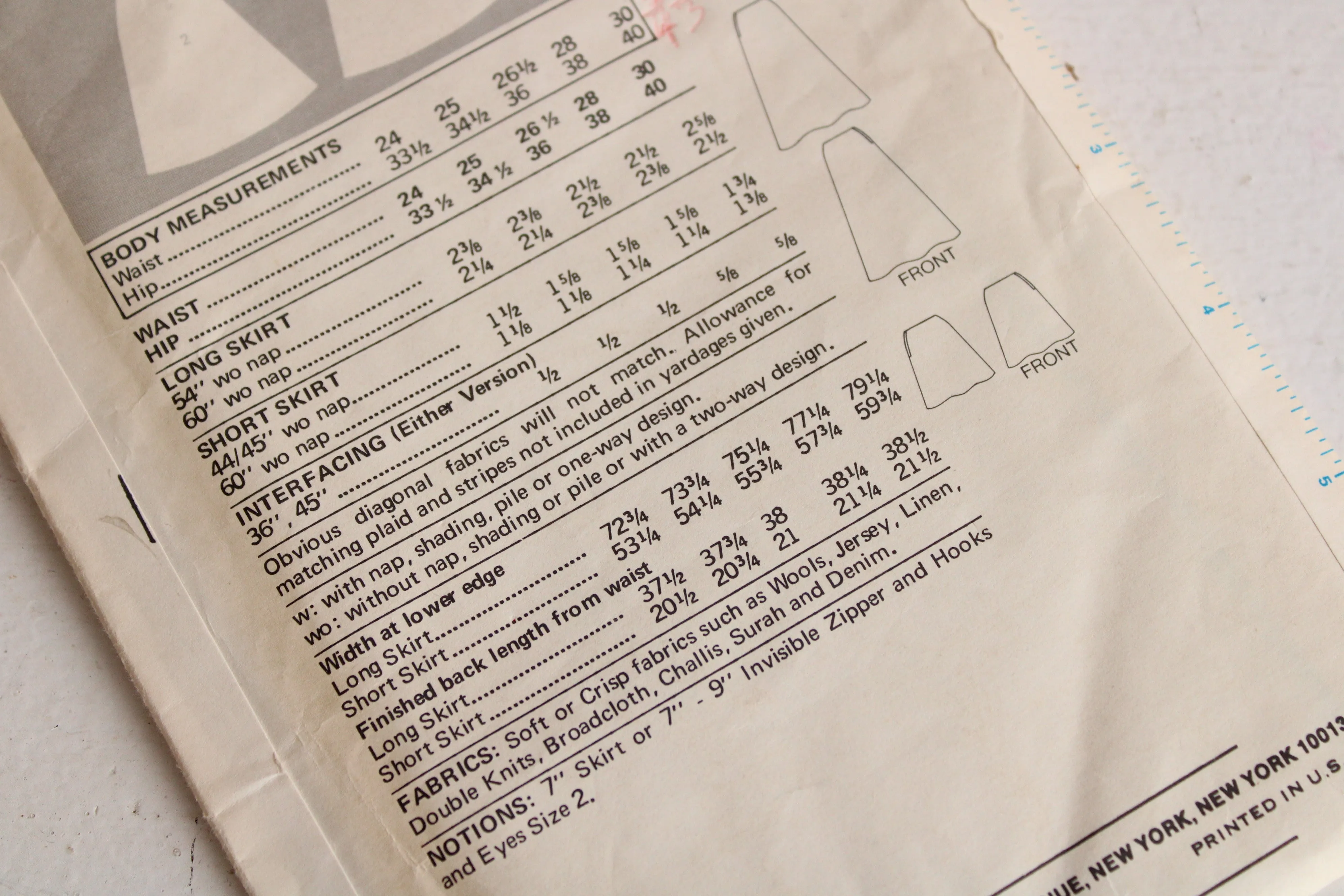 Vintage 1970s Butterick Skirt Sewing Pattern 3457