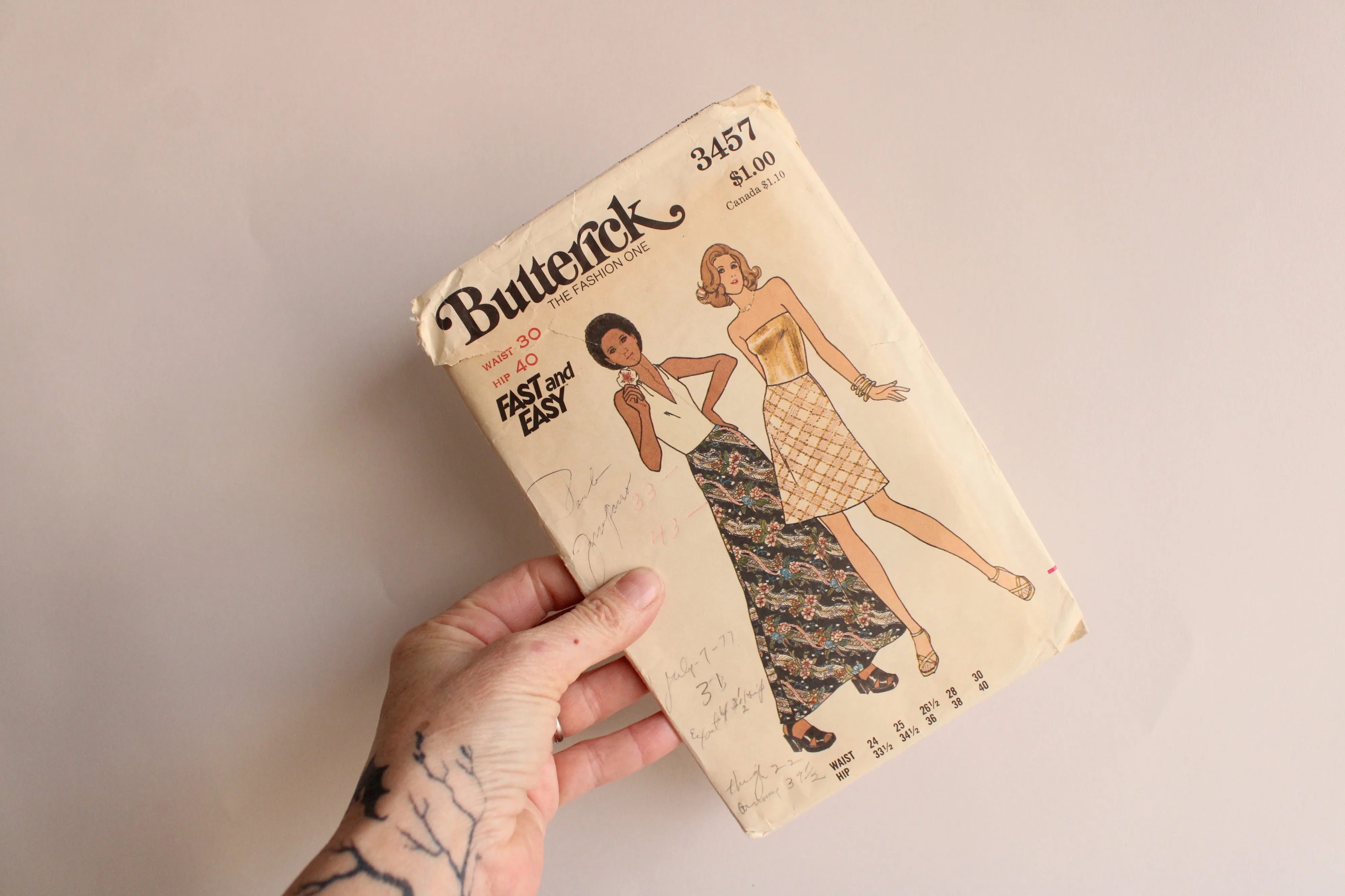 Vintage 1970s Butterick Skirt Sewing Pattern 3457