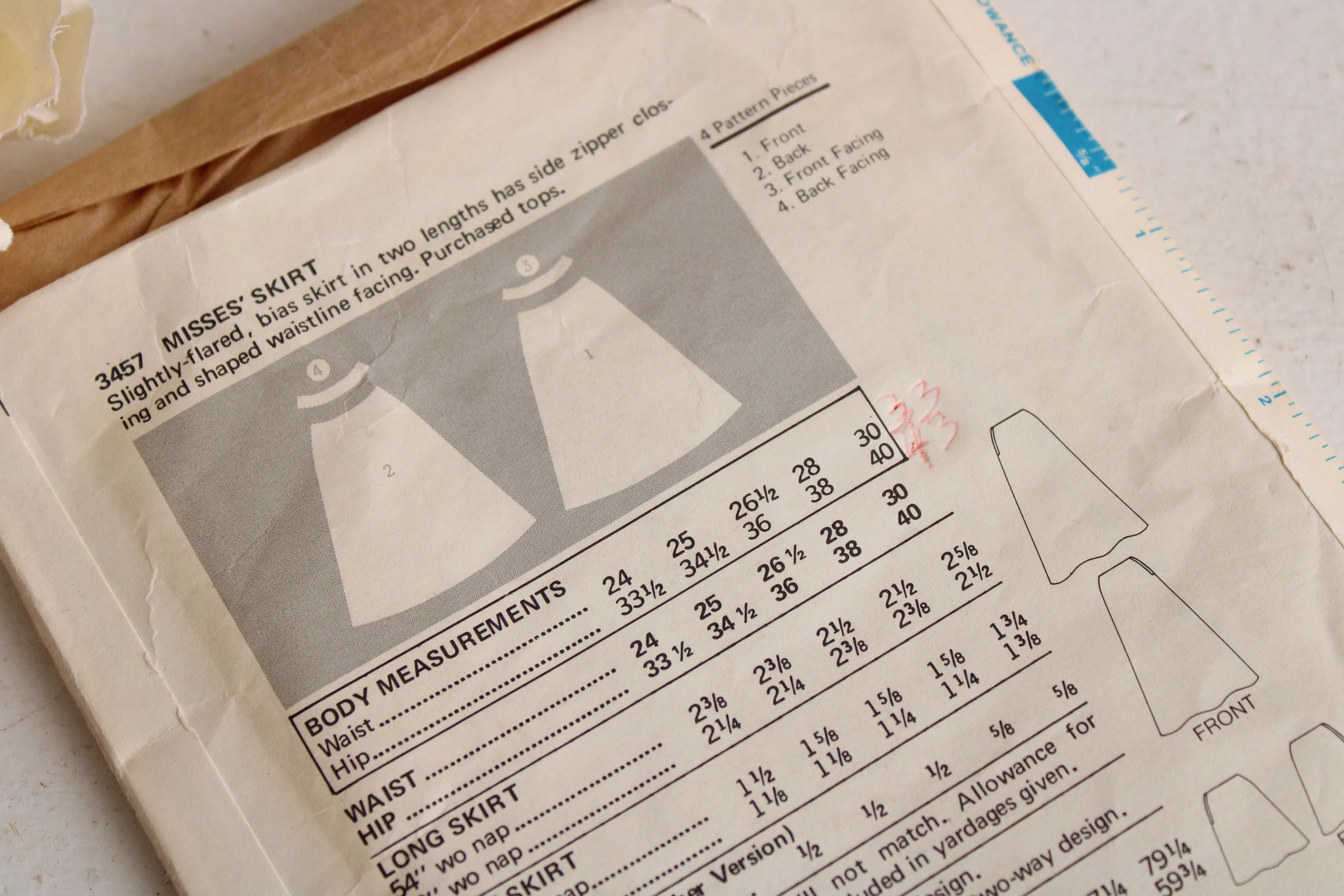 Vintage 1970s Butterick Skirt Sewing Pattern 3457