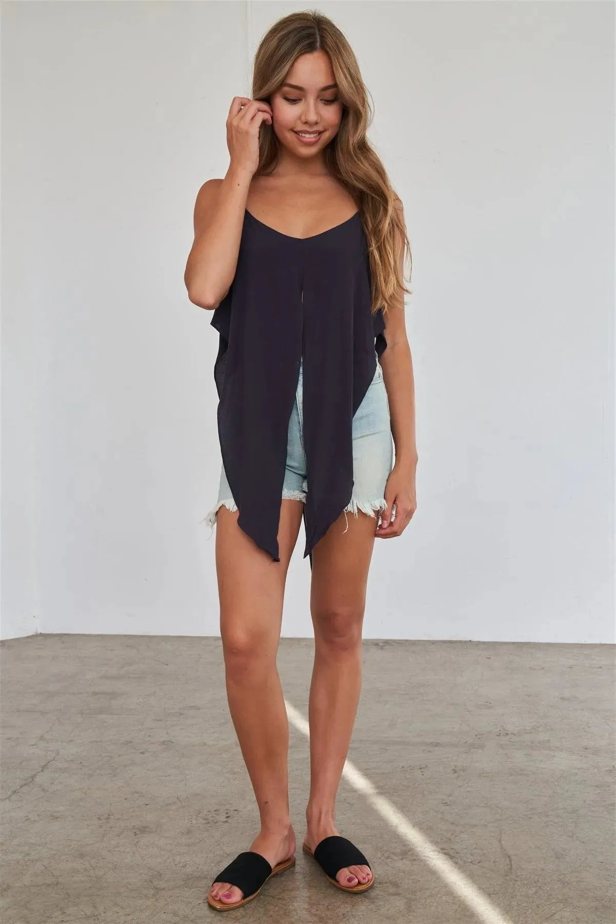 Washed Navy Wrap Waist Cami Top