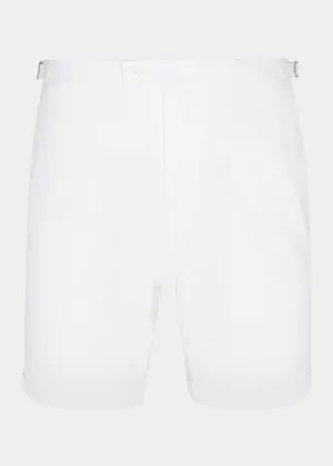 White Seersucker Stretch Shorts