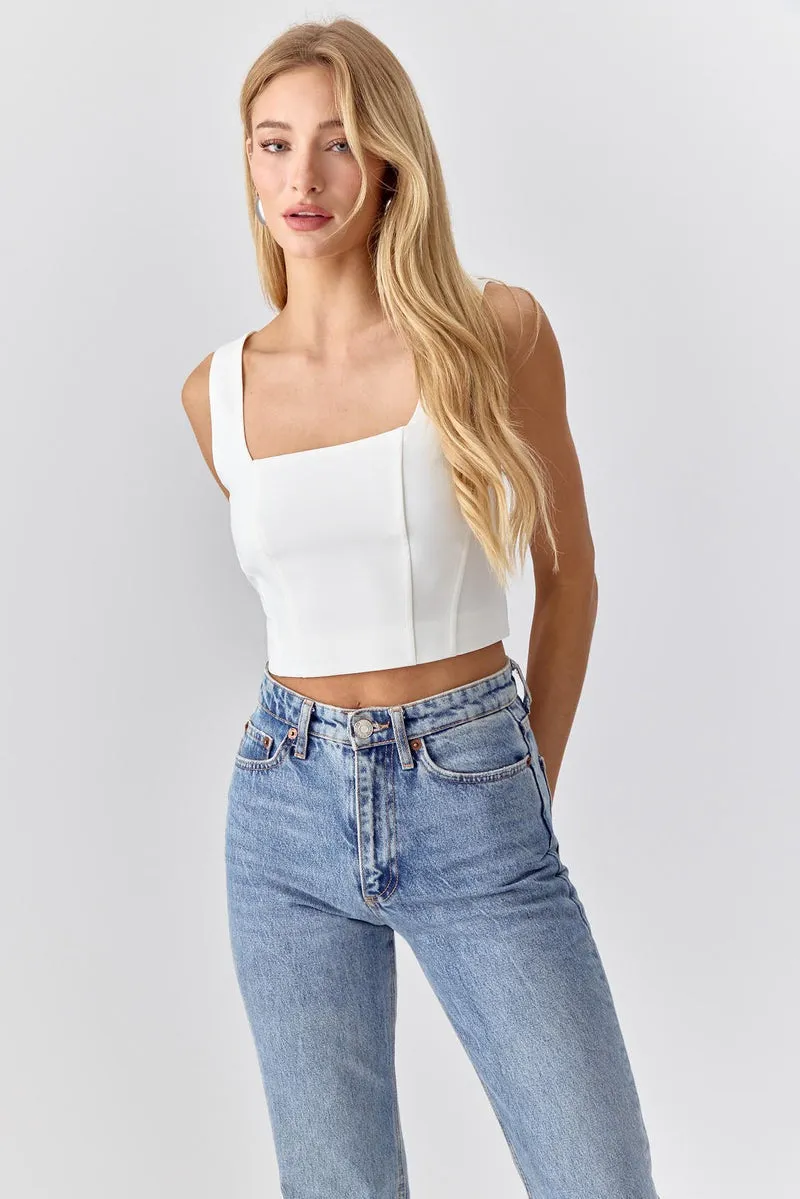 White Square Neck Cropped Scarlett Tank Top