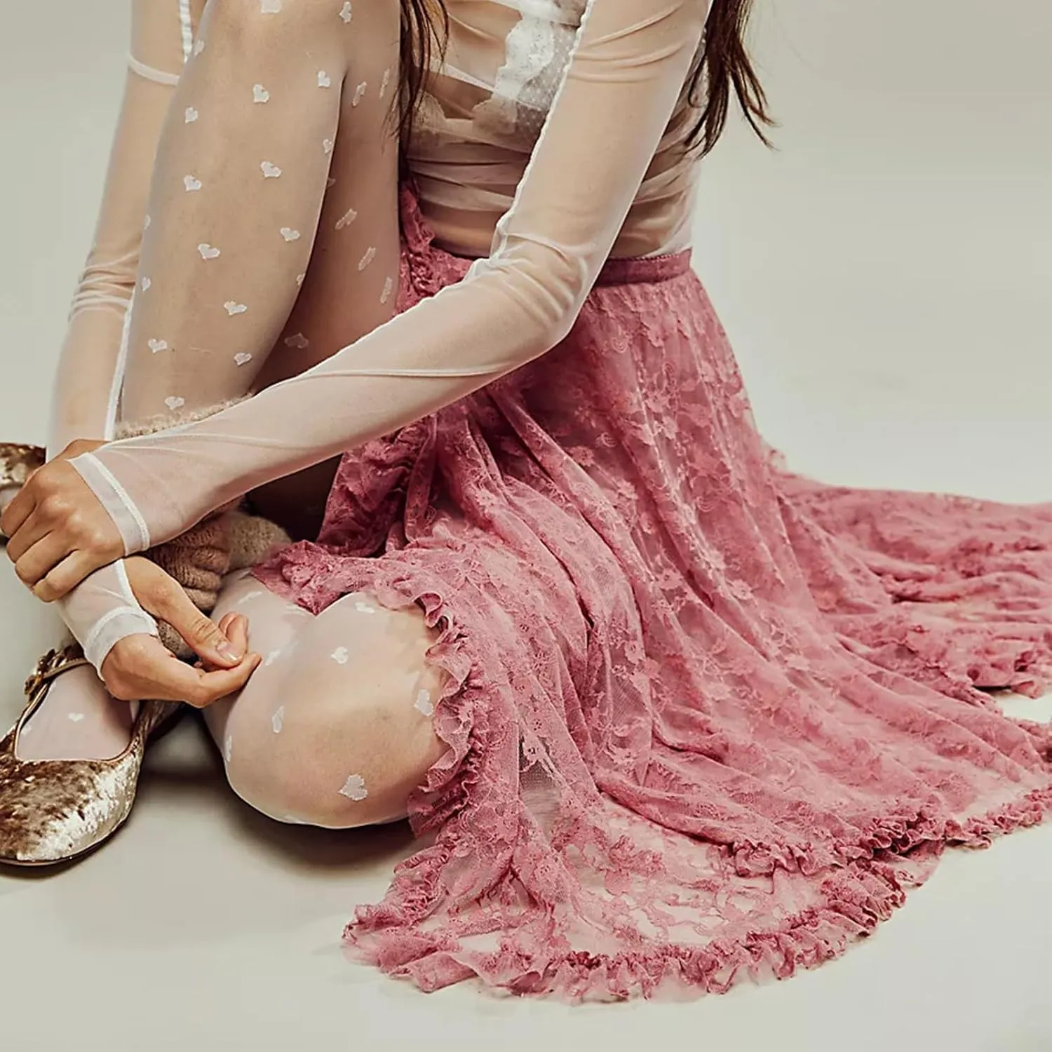 Women Y2K Lace Long Skirts Layered Hem Sheer See Through Festival Flowy A-line Maxi Skirts Boho Beach Floral Dress