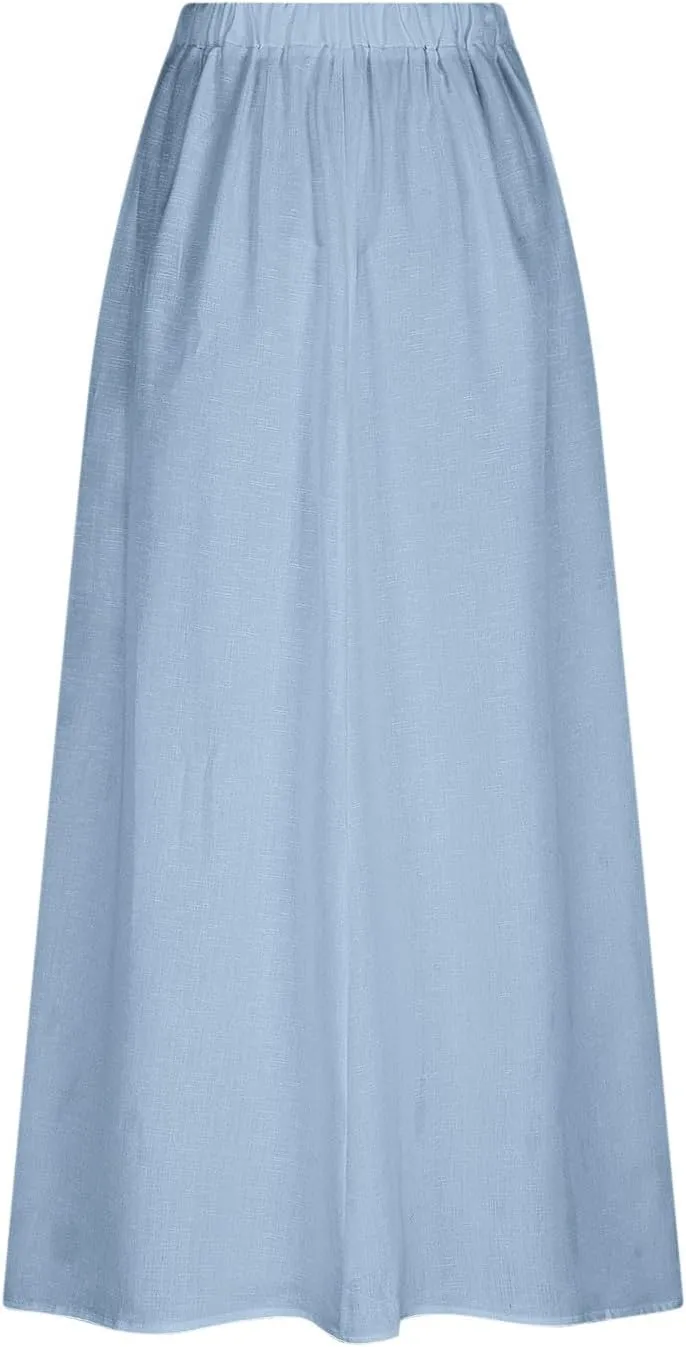 Women's Flowy Maxi Skirt Ankle Length High Waist A-line Skirts Summer Casual Flowy Long Skirts with Pockets