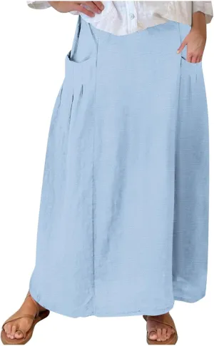 Women's Flowy Maxi Skirt Ankle Length High Waist A-line Skirts Summer Casual Flowy Long Skirts with Pockets